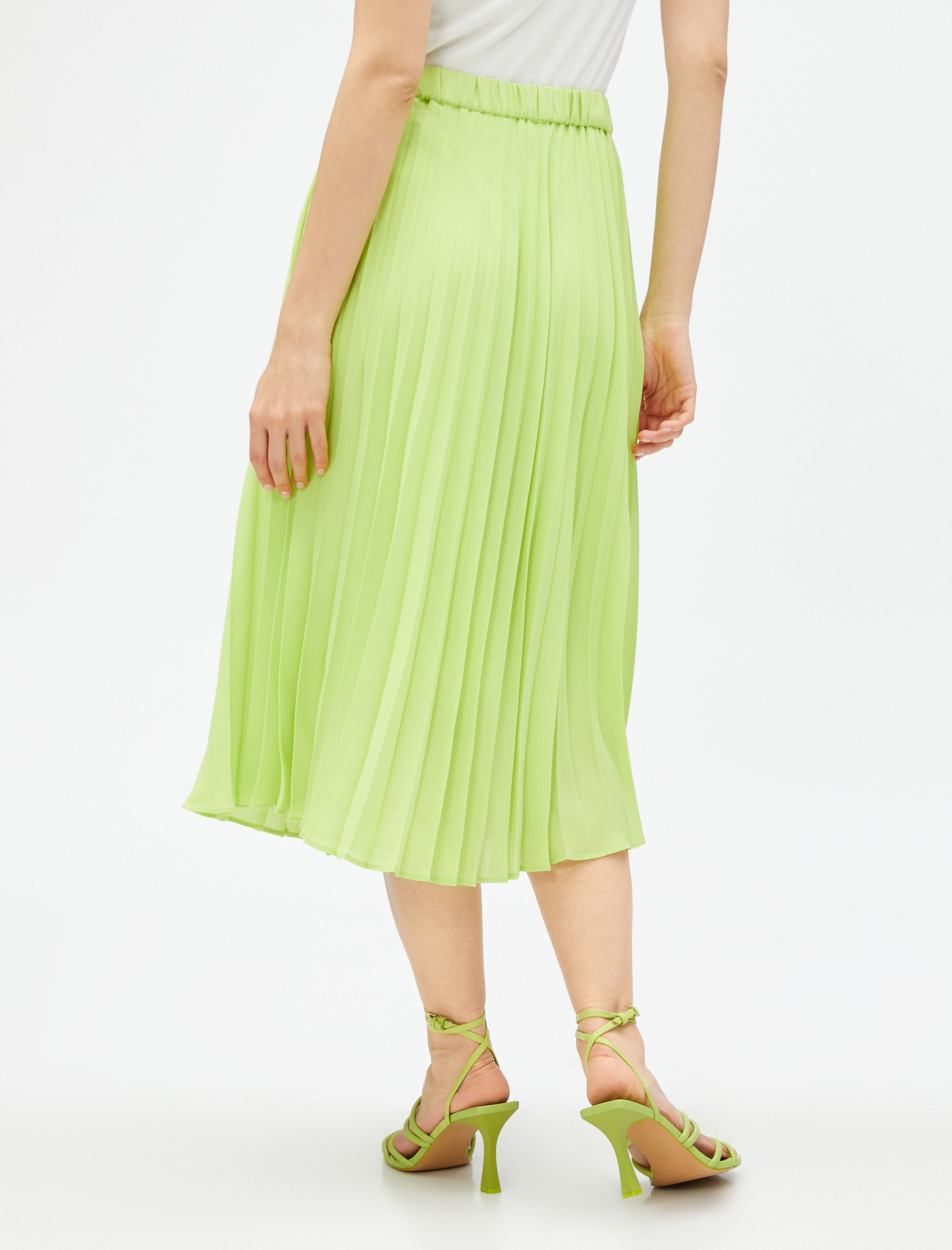   Pileli Etek Midi Boy Şifon Beli Lastikli