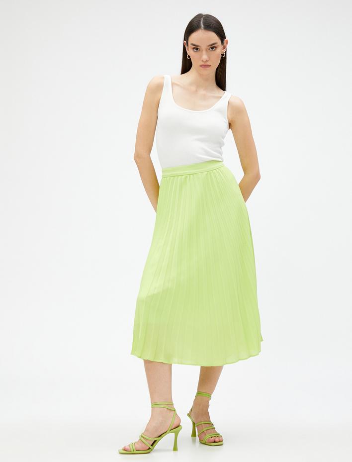  Pileli Etek Midi Boy Şifon Beli Lastikli