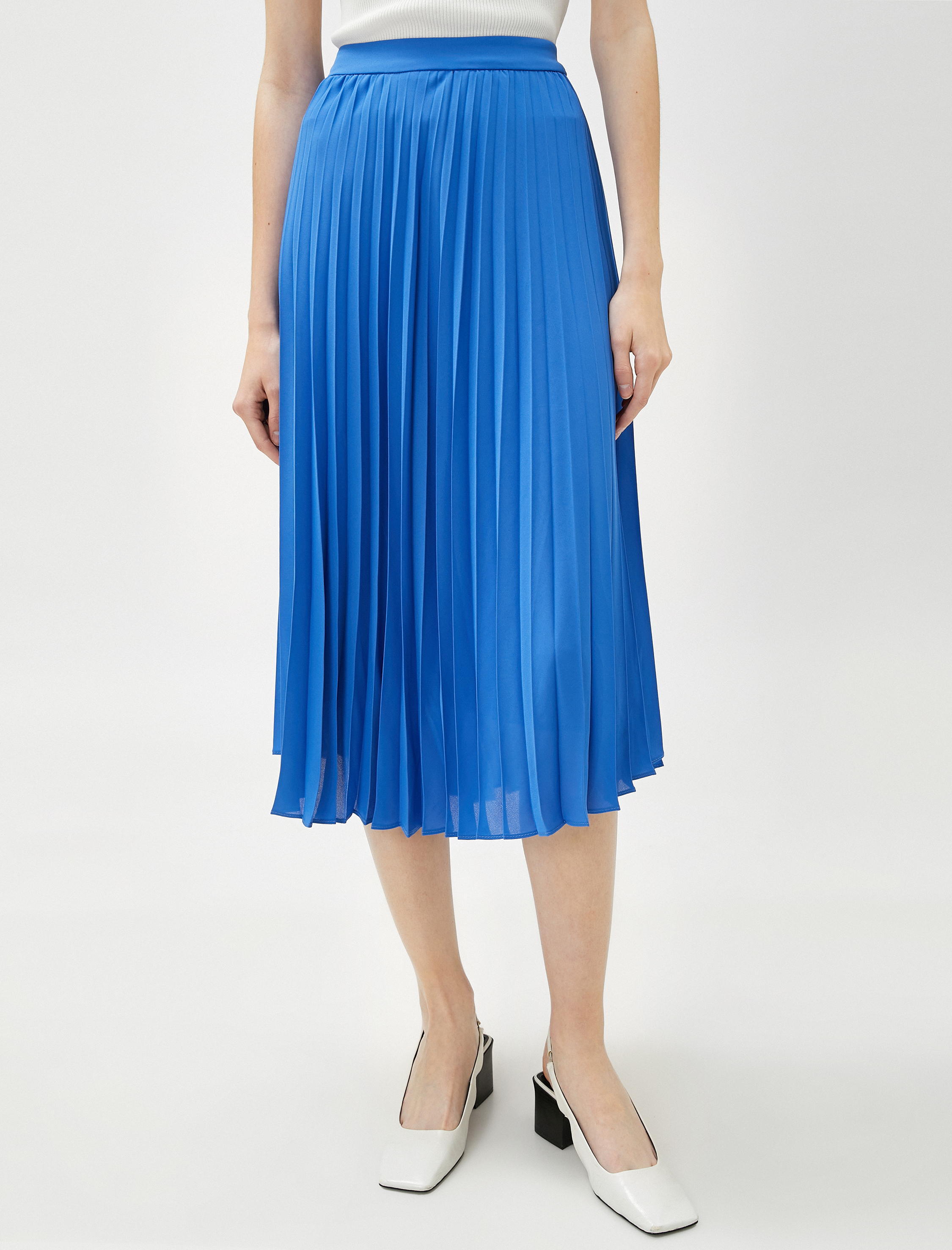   Pileli Etek Midi Boy Şifon Beli Lastikli