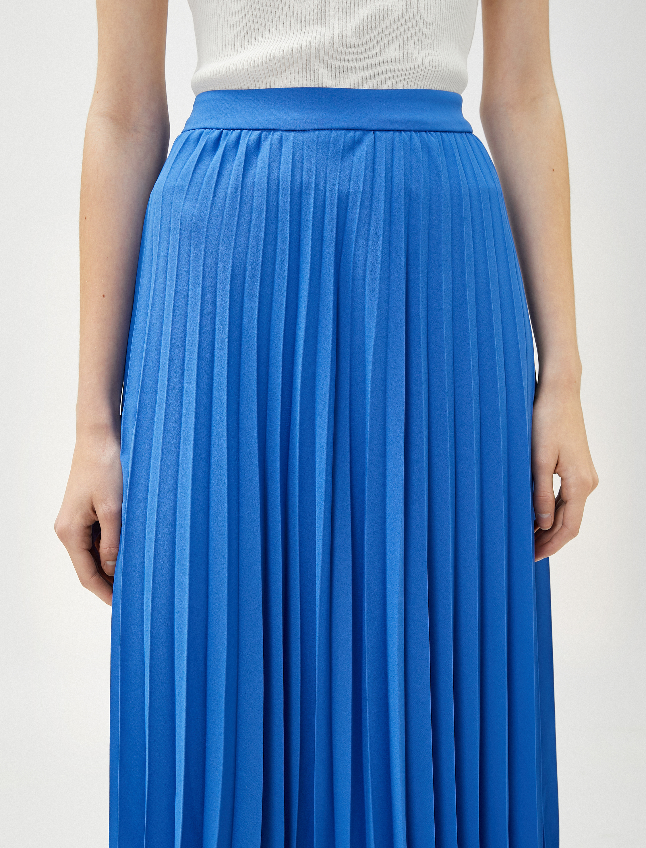   Pileli Etek Midi Boy Şifon Beli Lastikli