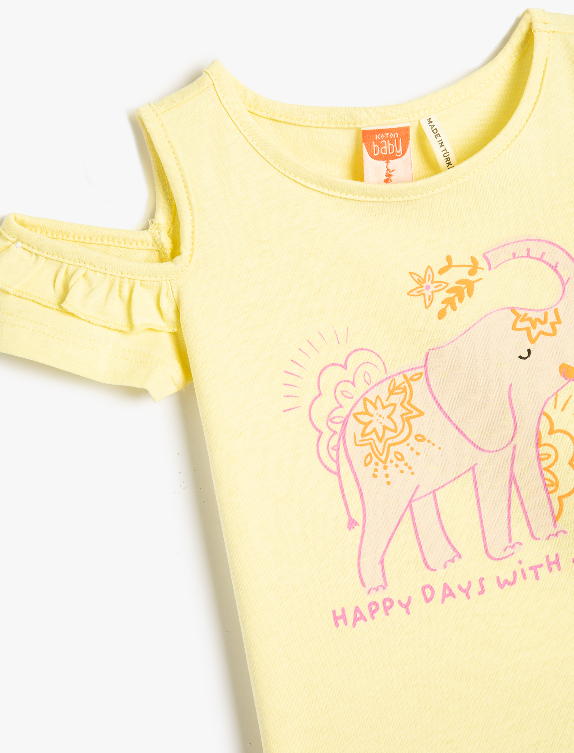  Kız Bebek Tişört Pencere Detaylı Baskılı Kısa Kollu Bisiklet Yaka