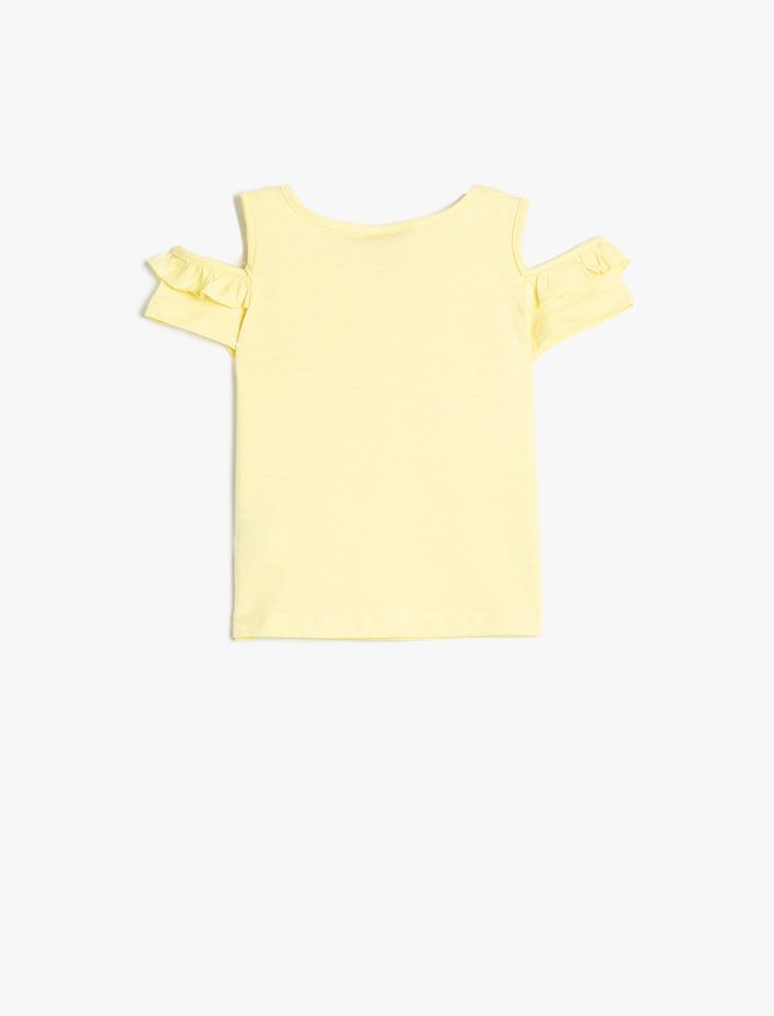 Kız Bebek Tişört Pencere Detaylı Baskılı Kısa Kollu Bisiklet Yaka