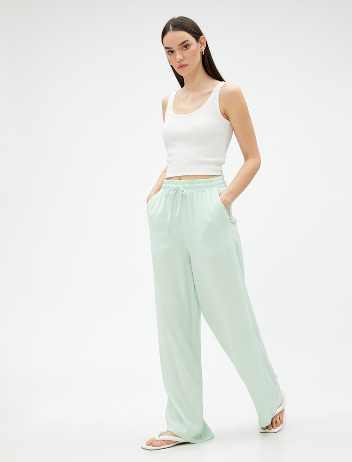  Bol Paça Pantolon Cepli Beli Bağlamalı