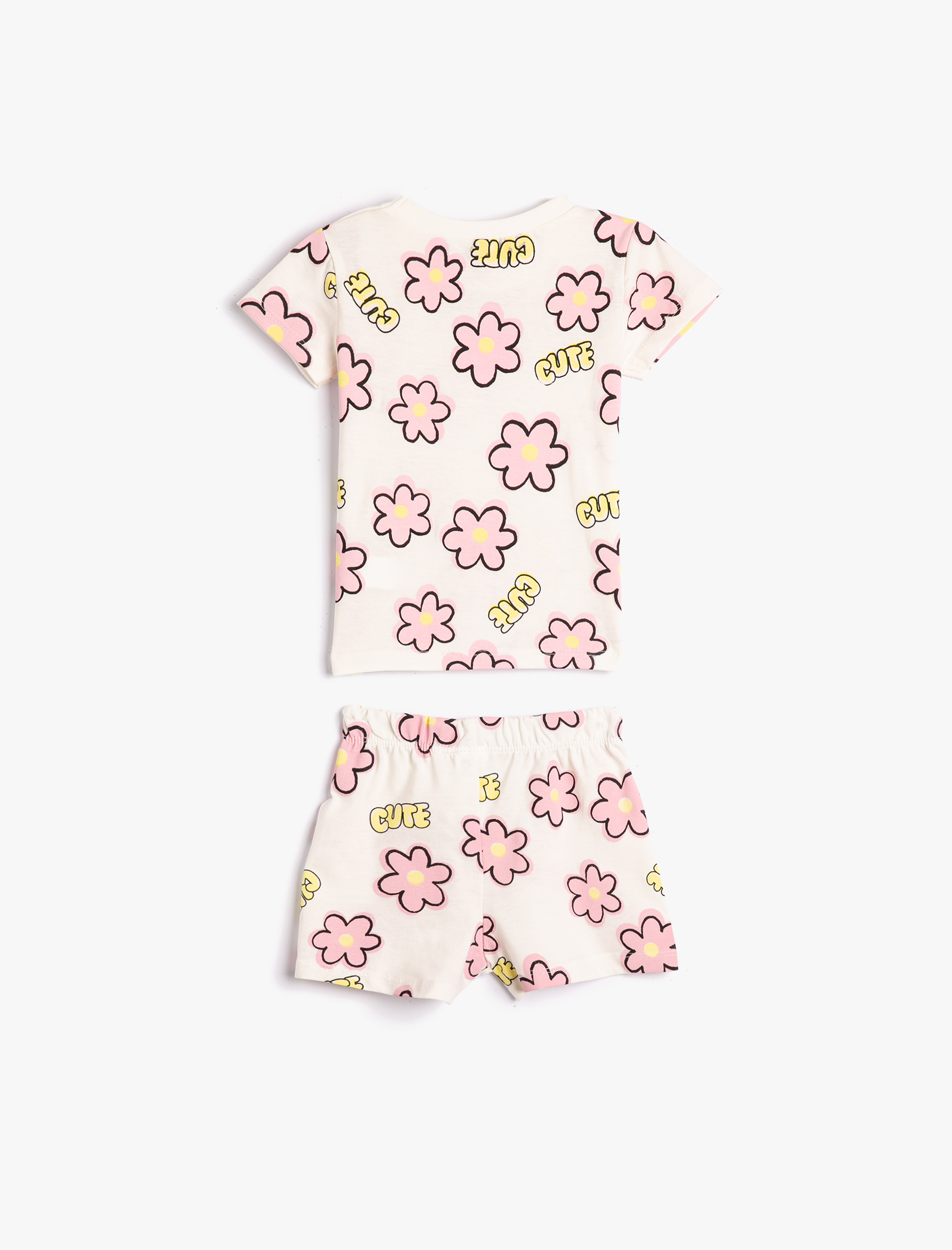  Kız Bebek Şort Tişört Takım Papatya Baskılı Pamuklu