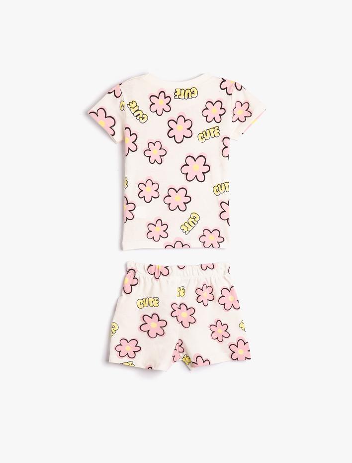 Kız Bebek Şort Tişört Takım Papatya Baskılı Pamuklu