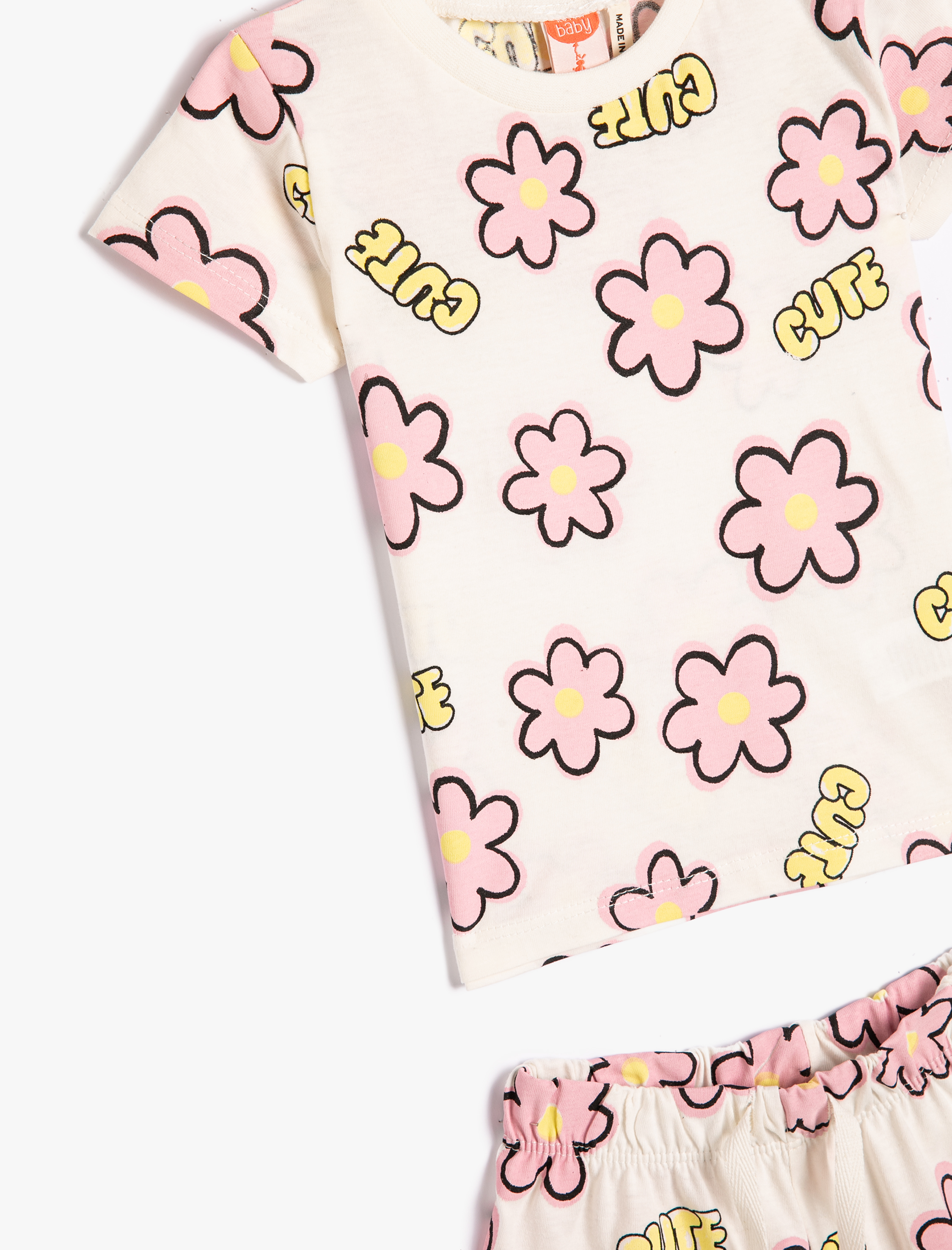  Kız Bebek Şort Tişört Takım Papatya Baskılı Pamuklu