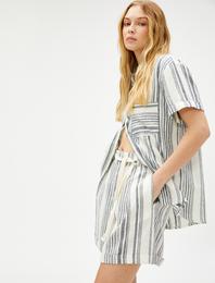 Keten Karışımlı Şort Kemerli Cepli