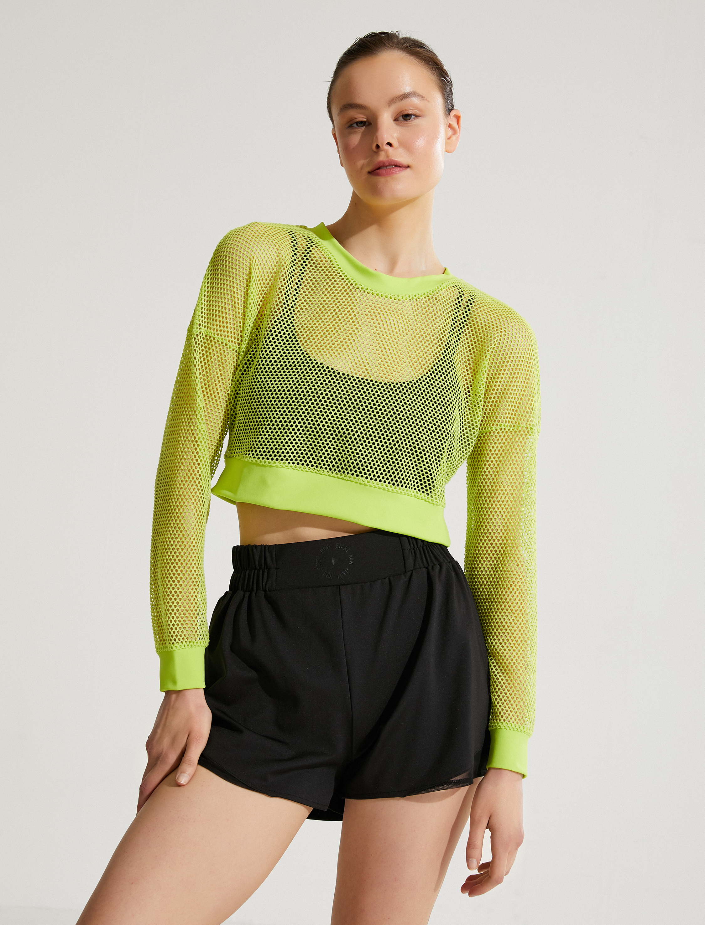   File Crop Spor Sweatshirt Bisiklet Yaka