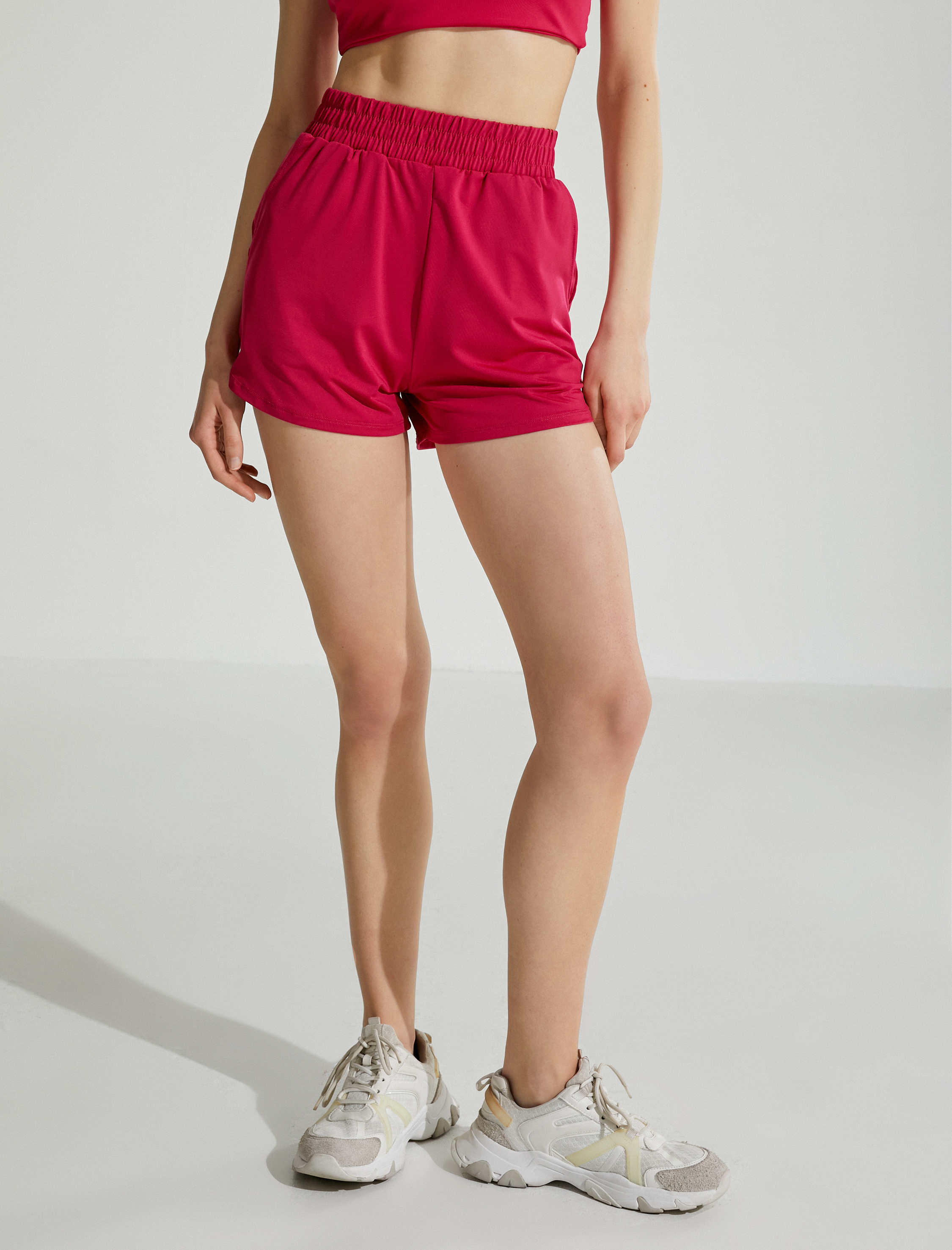   Spor Şort Yüksek Bel Bol Paça Cepli