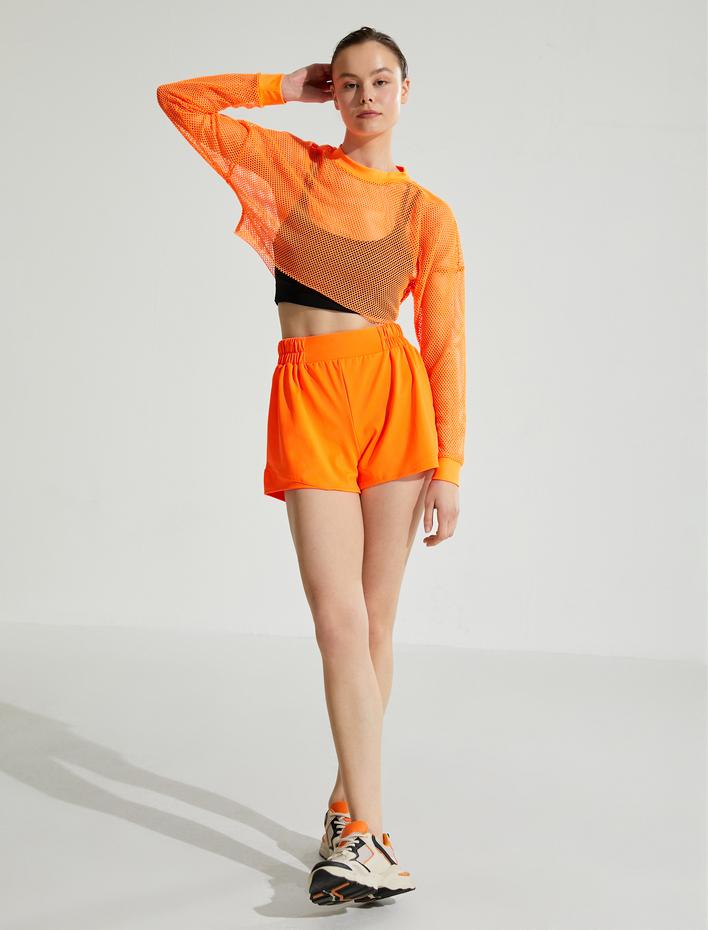  Crop Fileli Spor Tişört Uzun Kollu