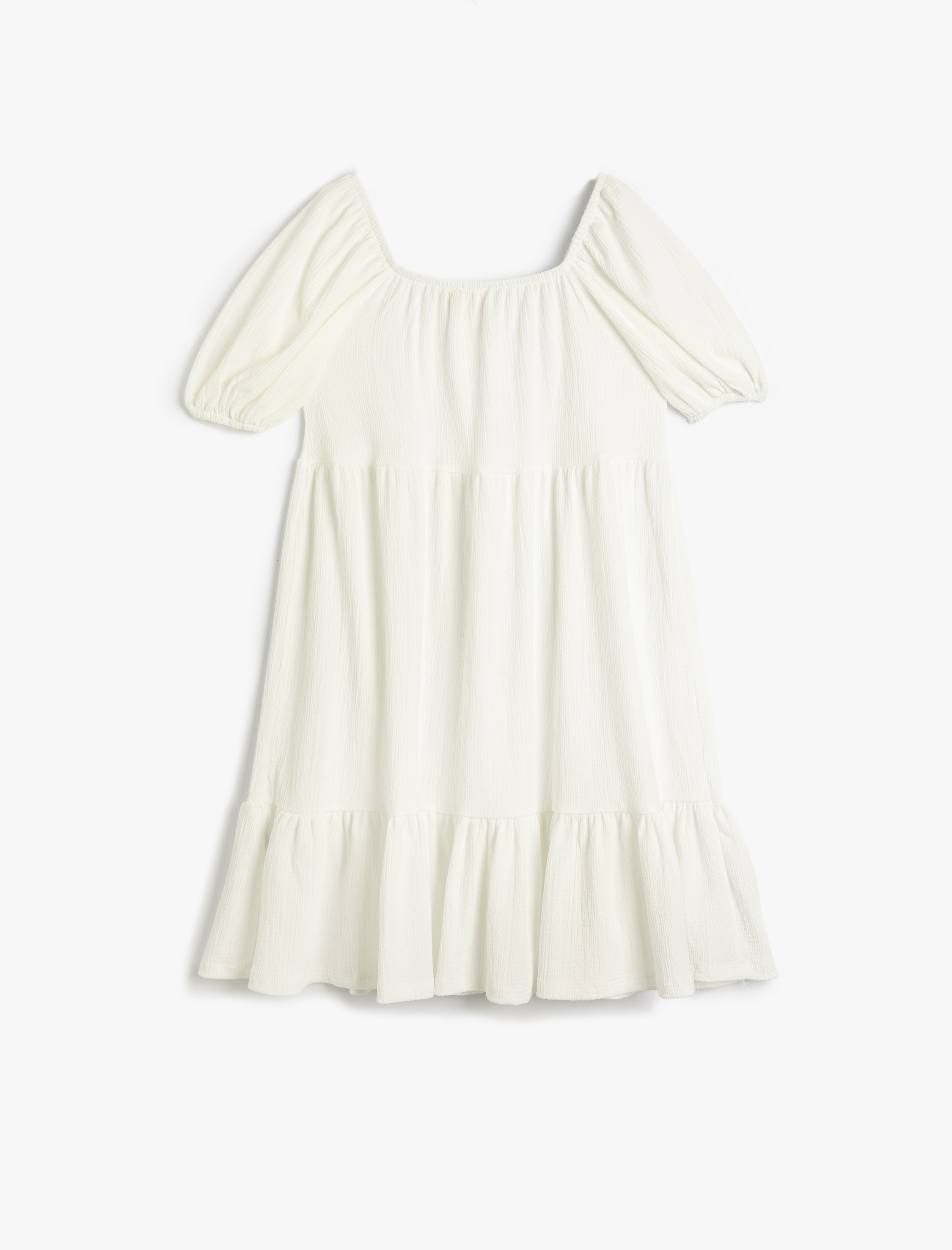  Kız Çocuk Elbise Midi Fırfırlı Rahat Kesim Kısa Kollu Kare Yaka