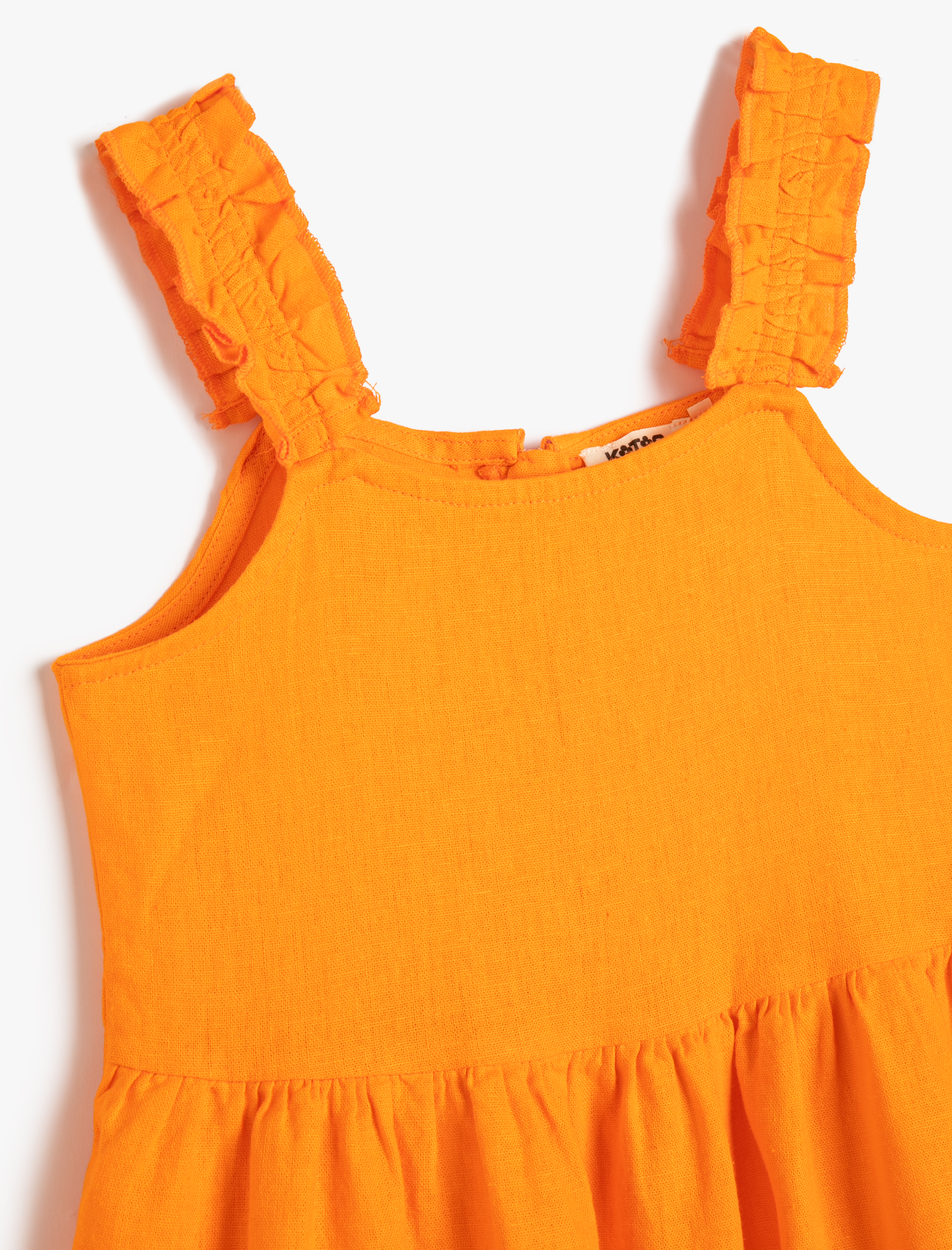  Kız Çocuk Keten Elbise Fırfırlı Midi Boy Askılı