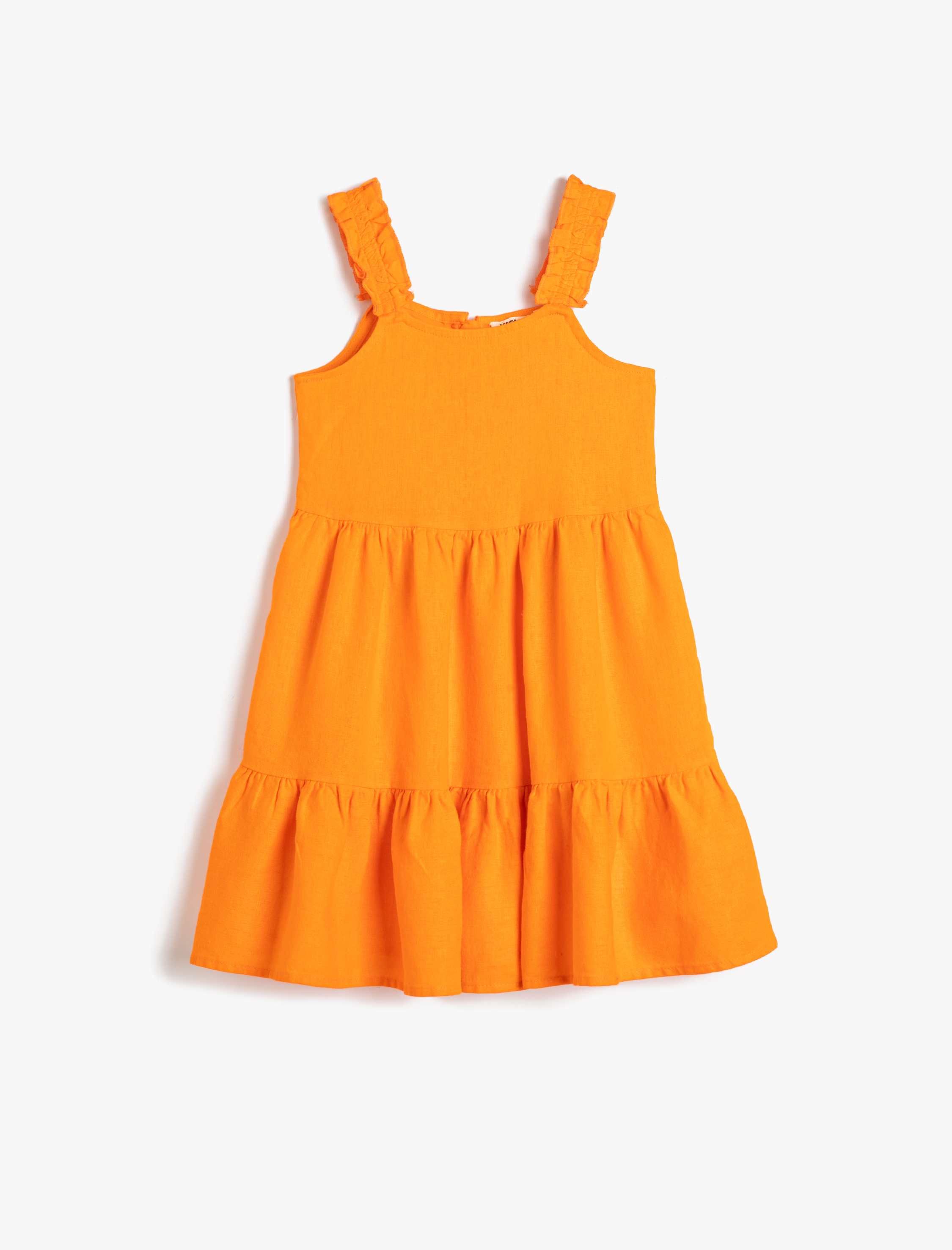  Kız Çocuk Keten Elbise Fırfırlı Midi Boy Askılı