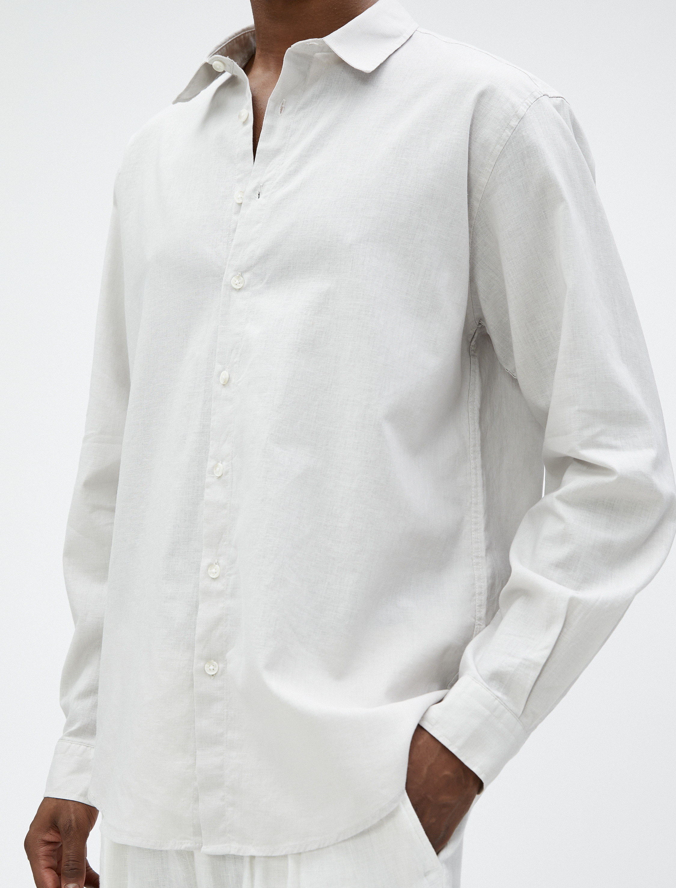   Keten Karışım Gömlek Klasik Yaka Uzun Kollu