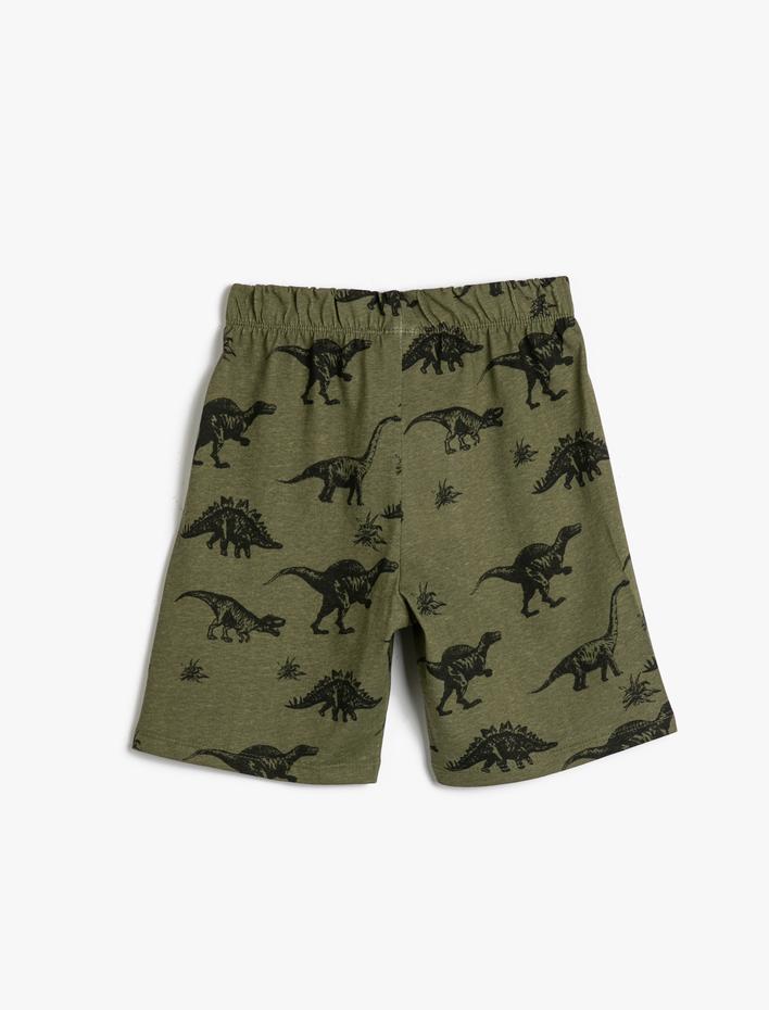 Erkek Çocuk Şort Beli Bağlamalı Dinozor Baskılı Pamuklu