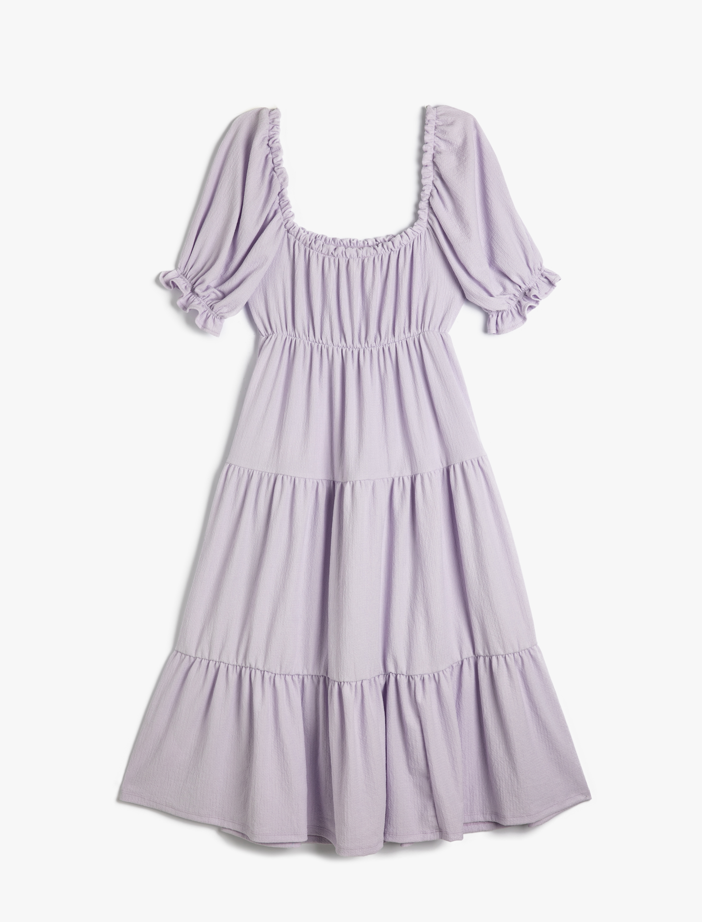   Katlı Midi Boy Elbise Balon Kol