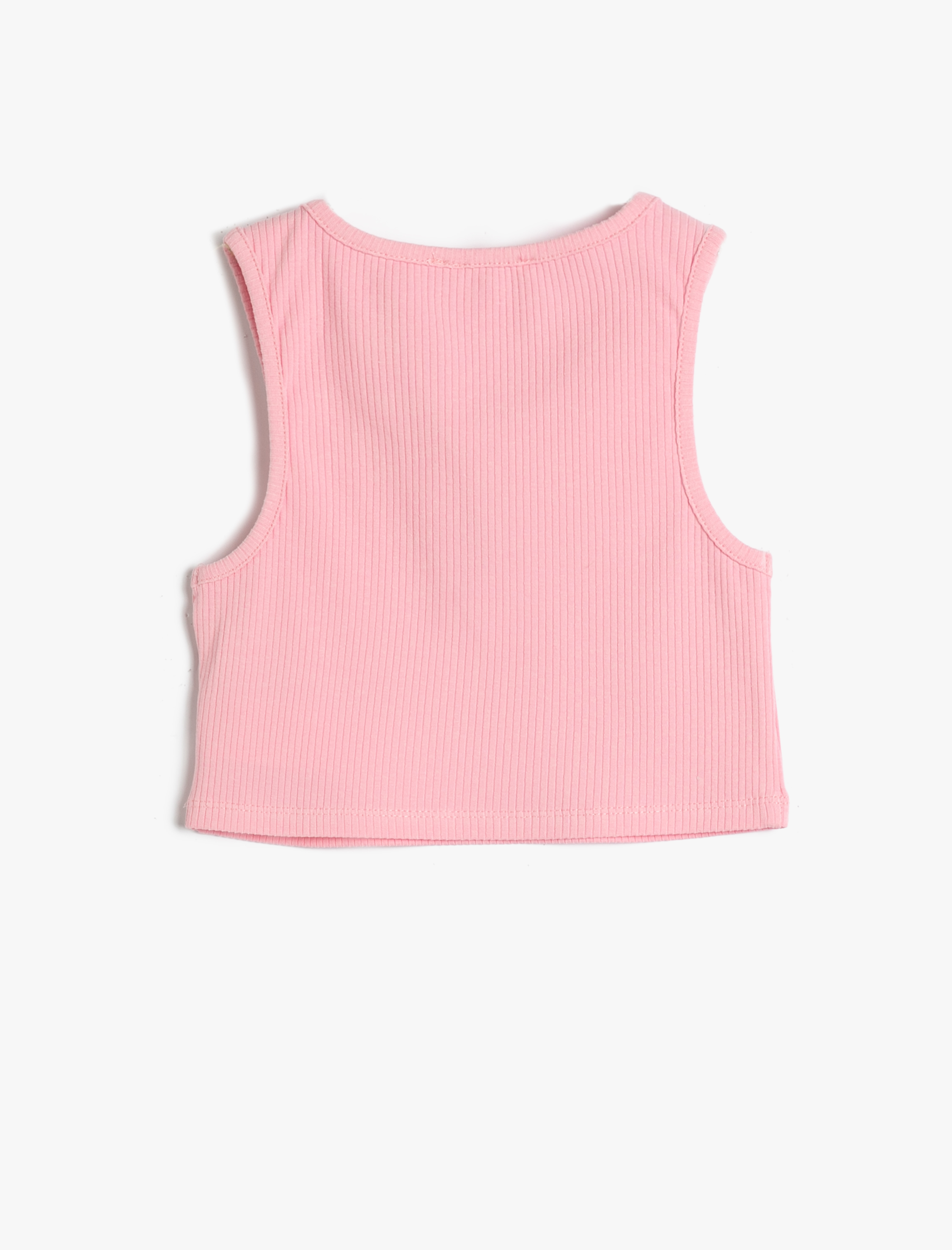  Kız Çocuk Crop Üst Pencere Detaylı Kolsuz Pamuklu Ribanalı