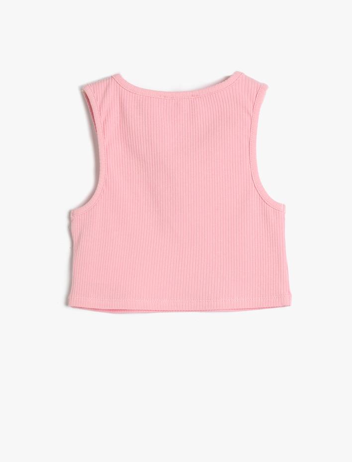 Kız Çocuk Crop Üst Pencere Detaylı Kolsuz Pamuklu Ribanalı