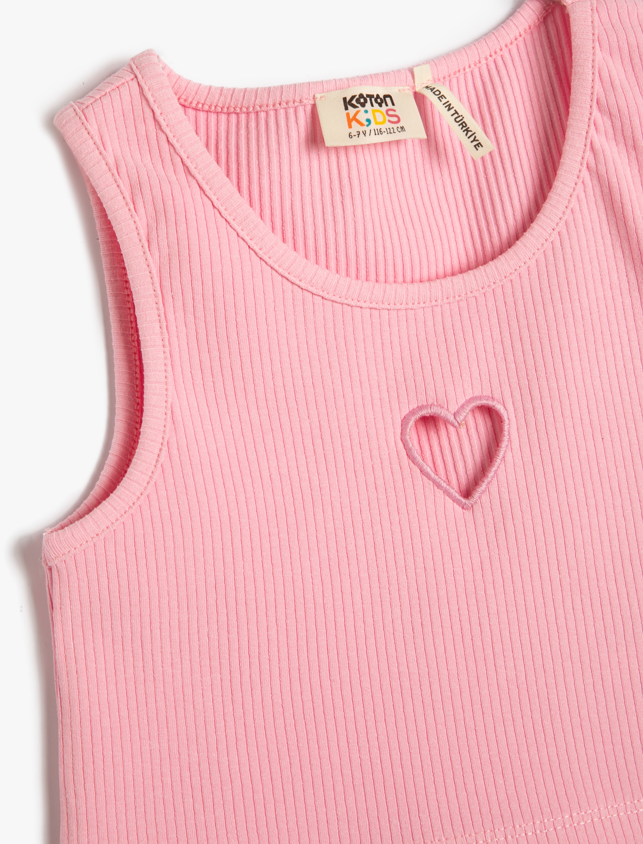  Kız Çocuk Crop Üst Pencere Detaylı Kolsuz Pamuklu Ribanalı