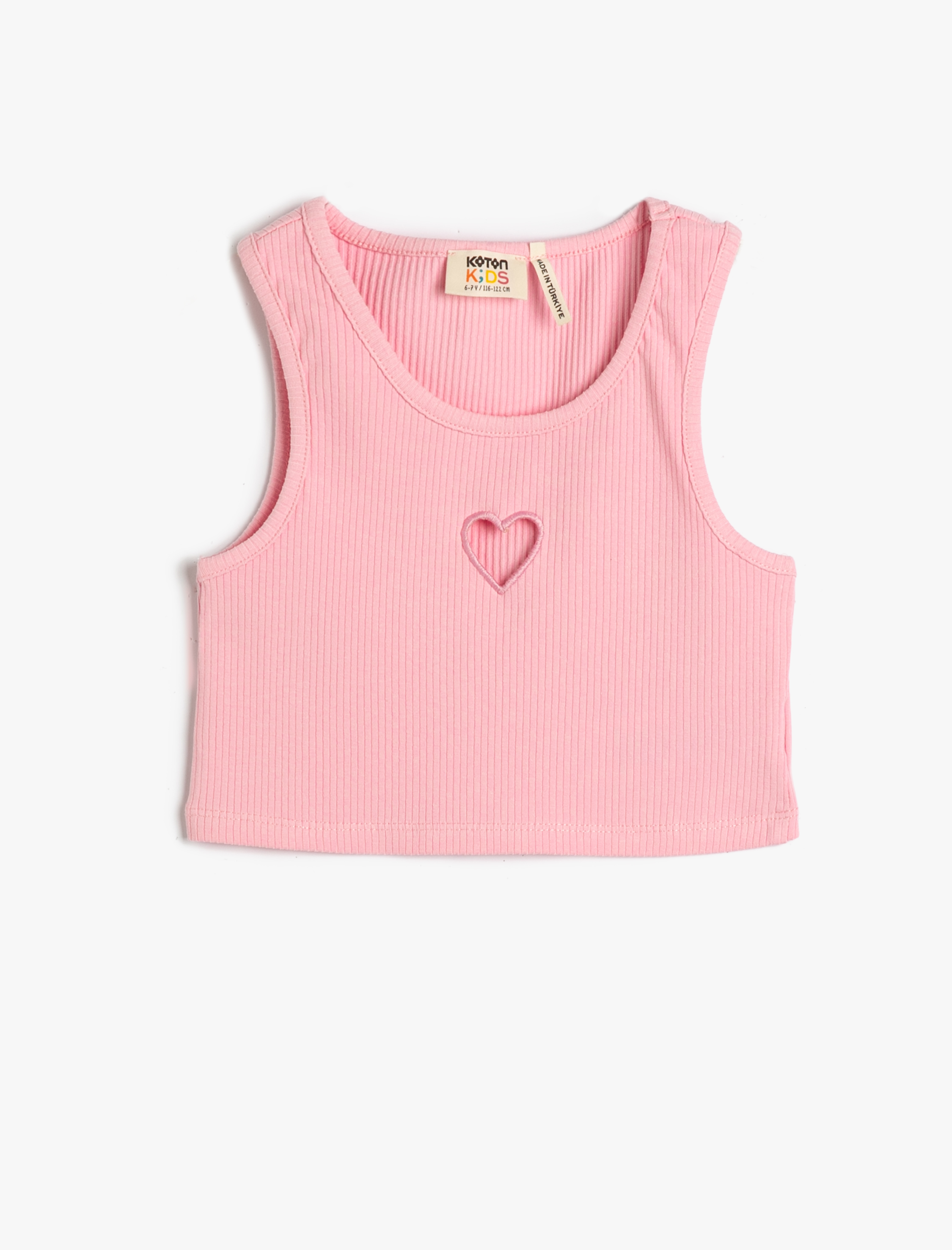  Kız Çocuk Crop Üst Pencere Detaylı Kolsuz Pamuklu Ribanalı