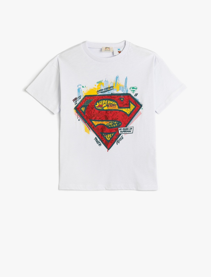 Erkek Çocuk Süpermen Tişört Lisanslı Kısa Kollu Bisiklet Yaka Pamuklu