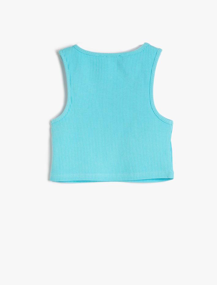 Kız Çocuk Crop Üst Pencere Detaylı Kolsuz Pamuklu Ribanalı