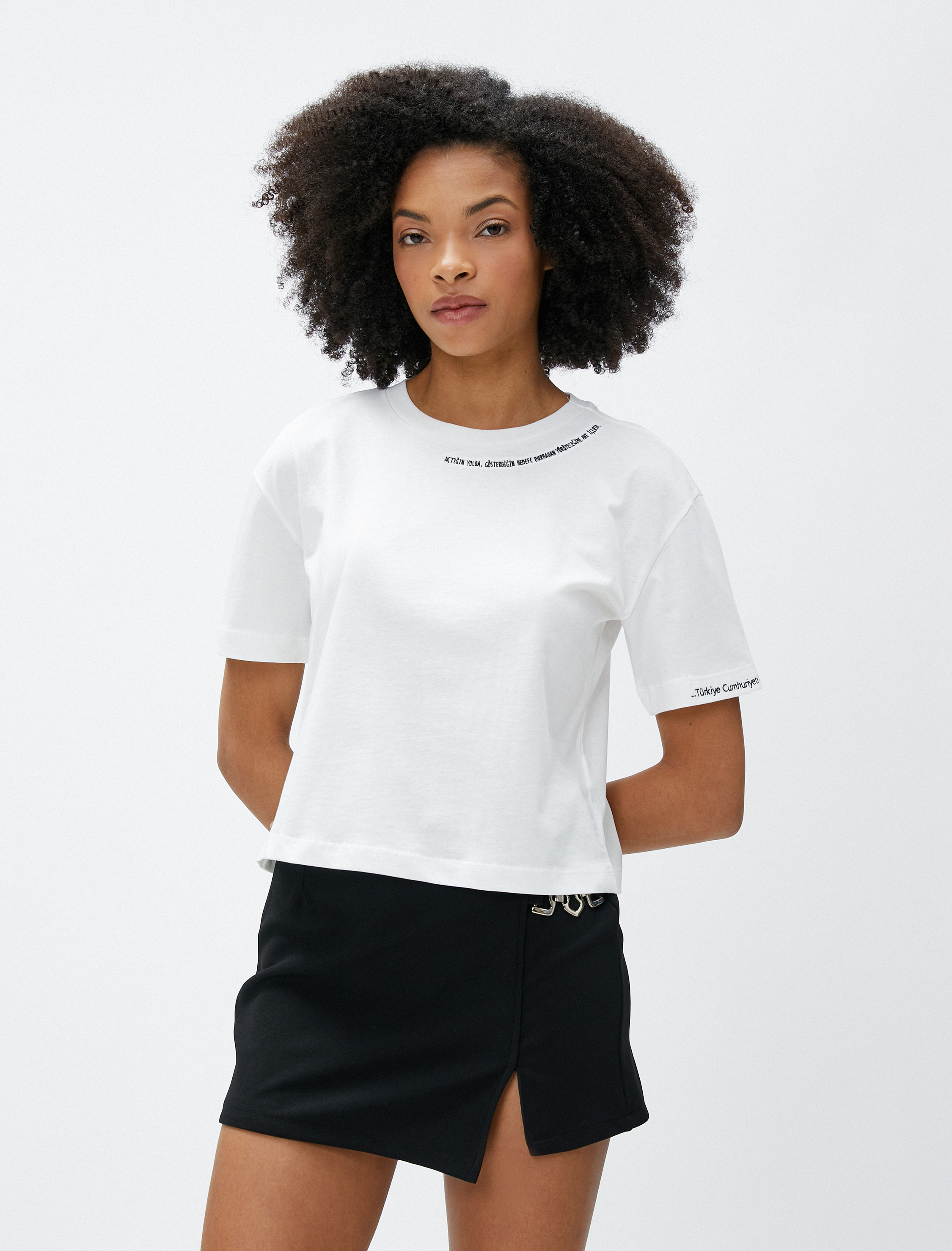   Slogan Nakışlı Tişört Bisiklet Yaka Kısa Kollu Pamuklu 100. Yıl Özel