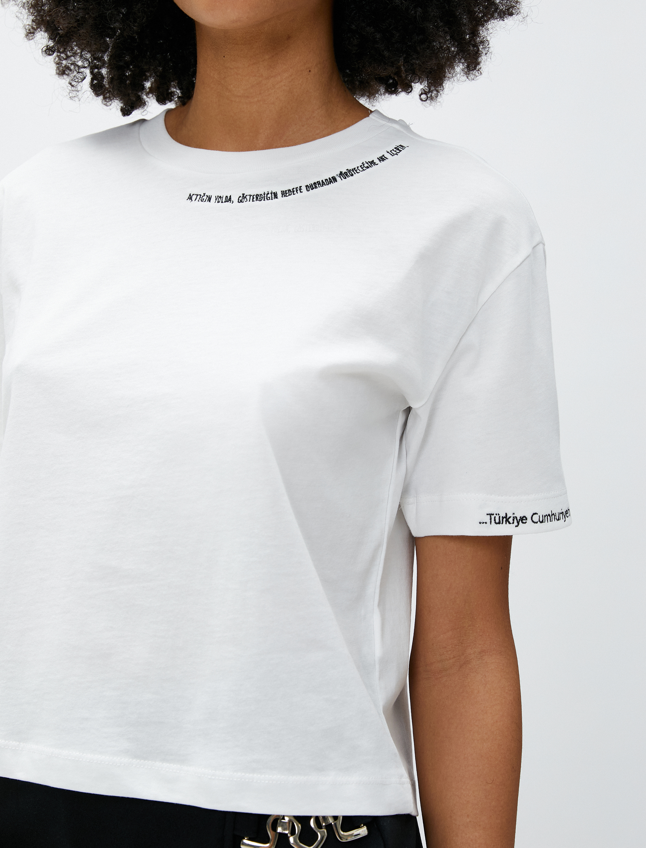   Slogan Nakışlı Tişört Bisiklet Yaka Kısa Kollu Pamuklu 100. Yıl Özel