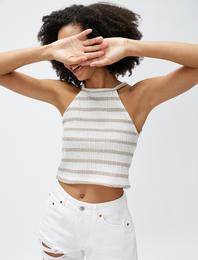 Crop Atlet Halter Yaka Triko Ajurlu Dar Kesim
