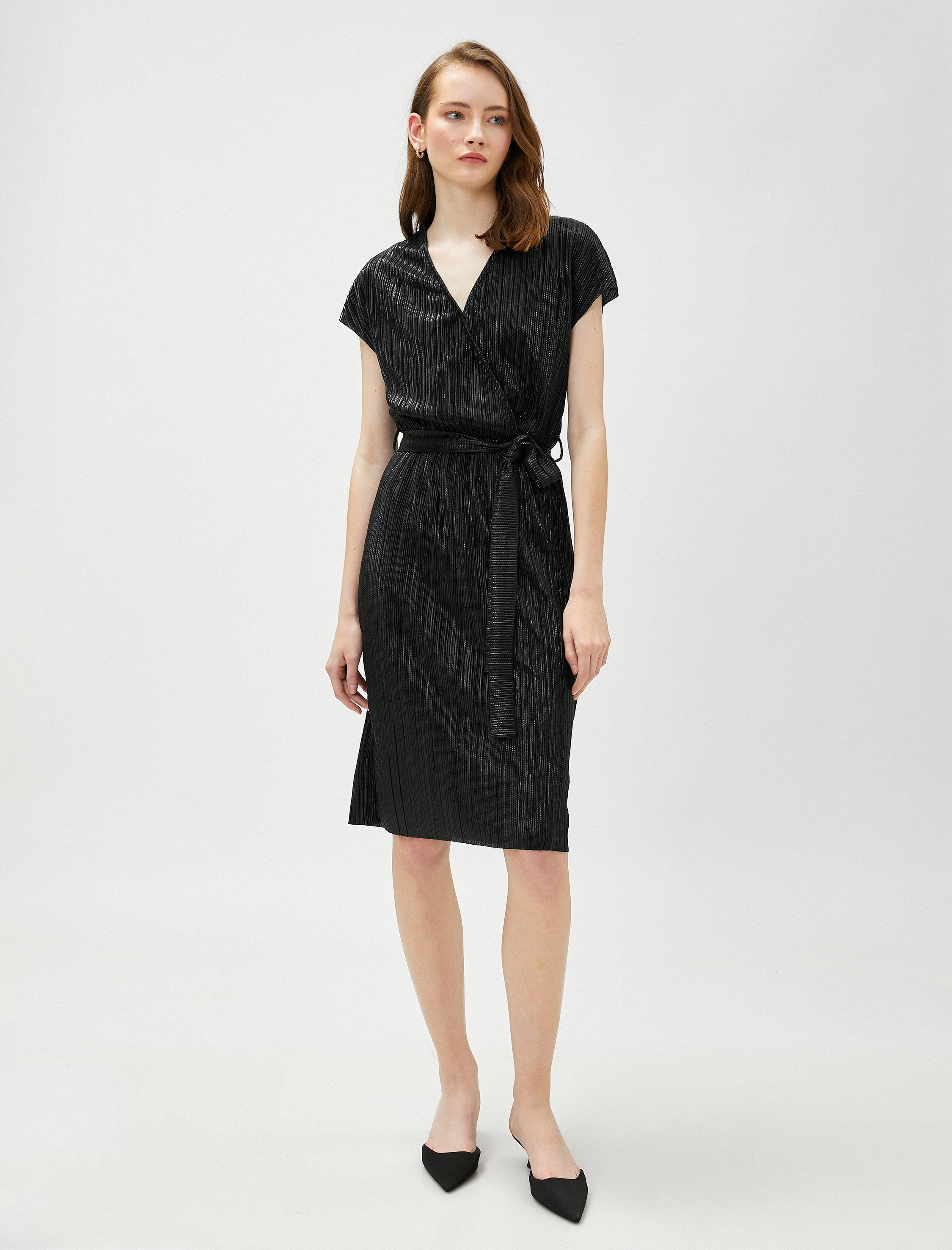   Pırıltılı Midi Elbise Anvelop Kemerli