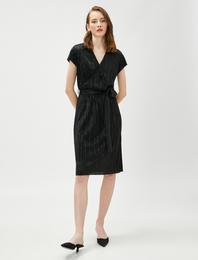 Pırıltılı Midi Elbise Anvelop Kemerli