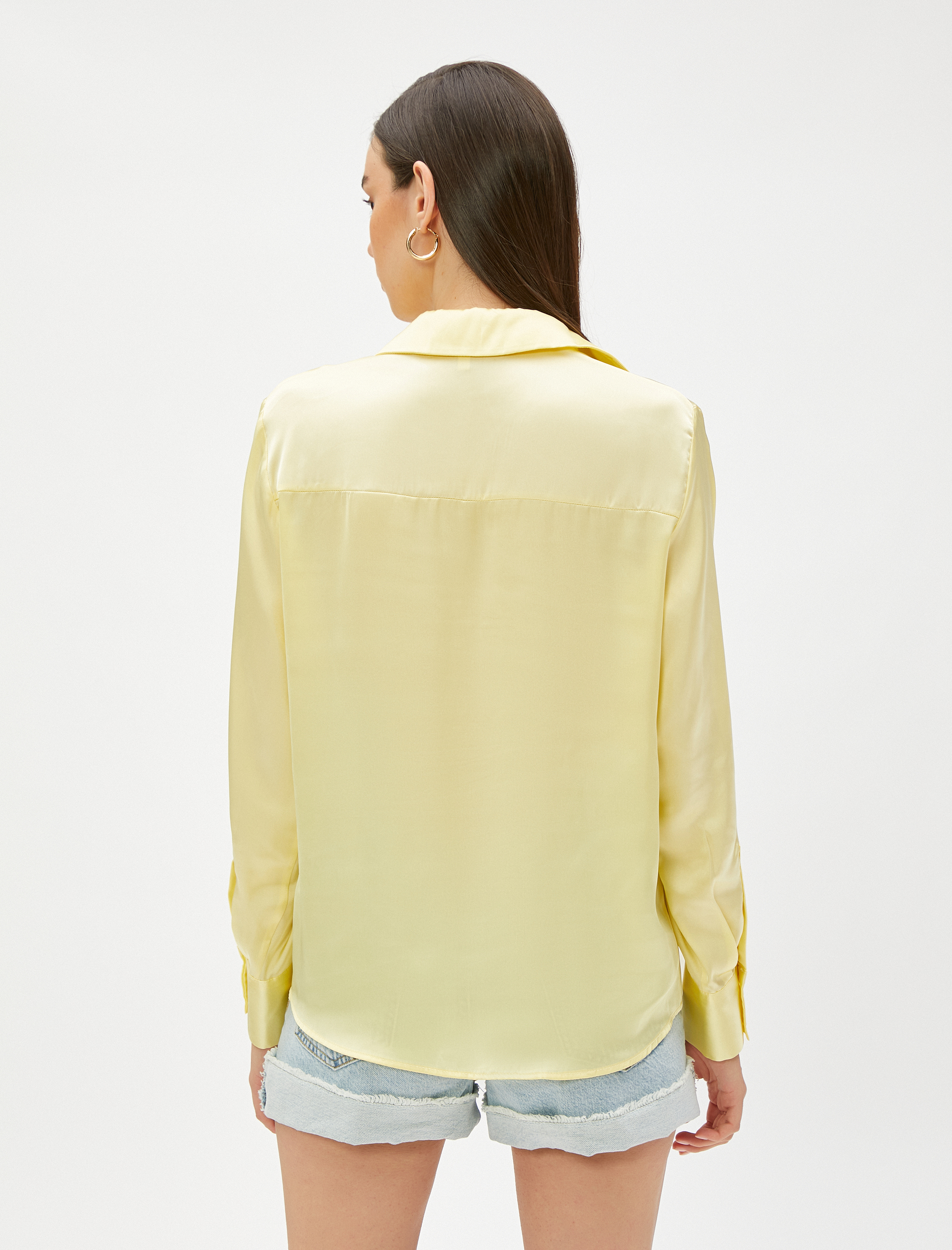   Saten Gömlek Düğmeli Uzun Kollu