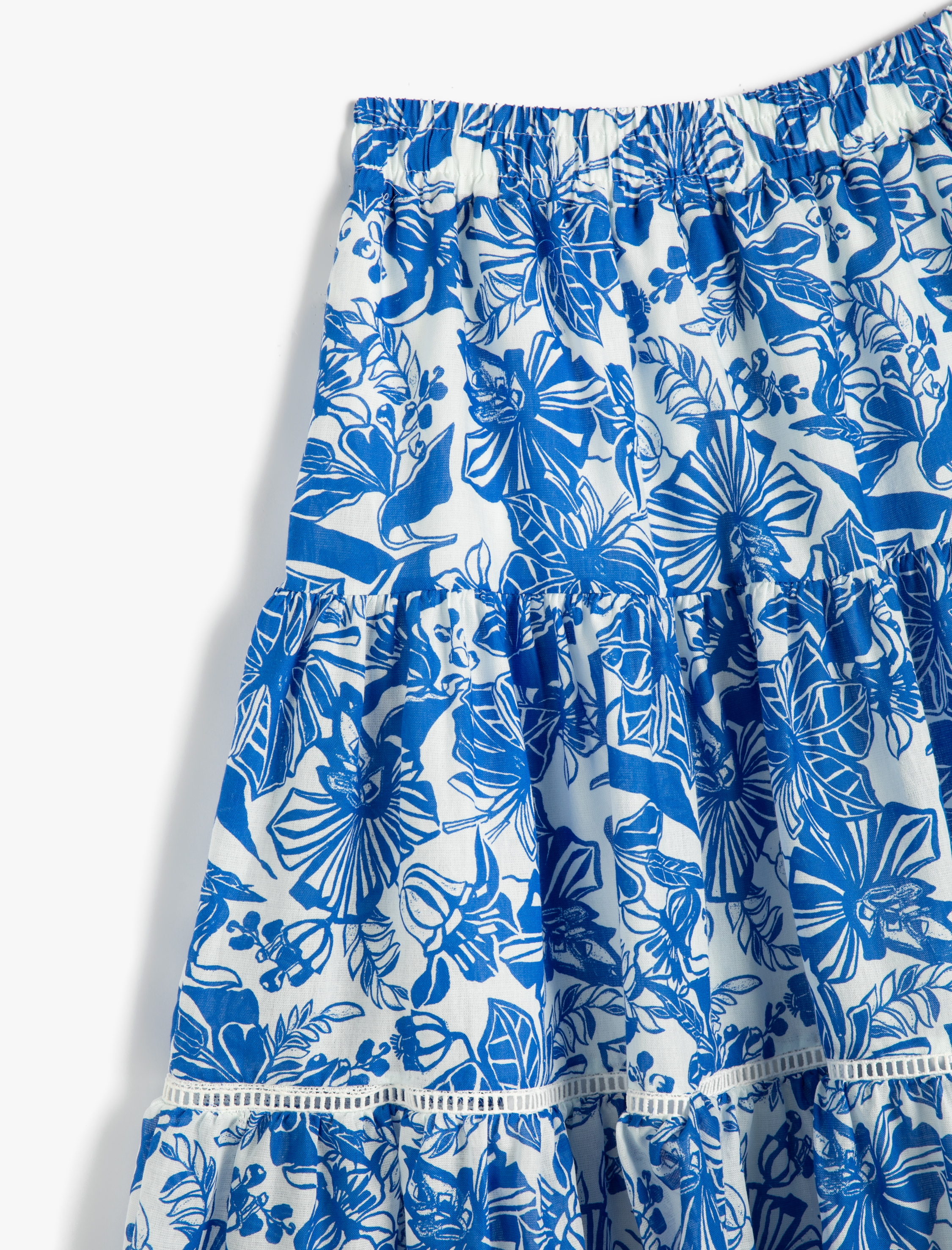  Kız Çocuk Midi Etek Çiçekli Beli Lastikli Pamuklu