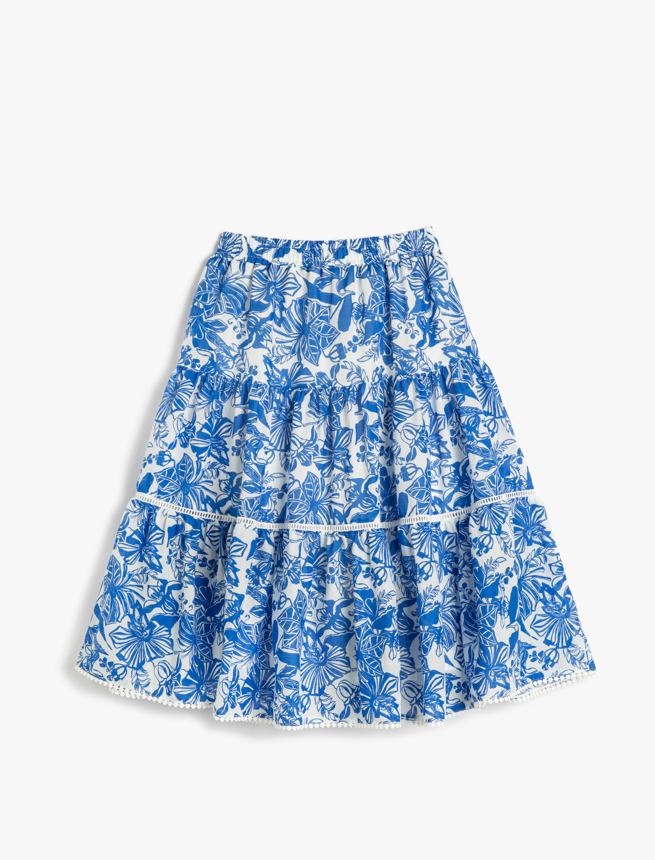  Kız Çocuk Midi Etek Çiçekli Beli Lastikli Pamuklu