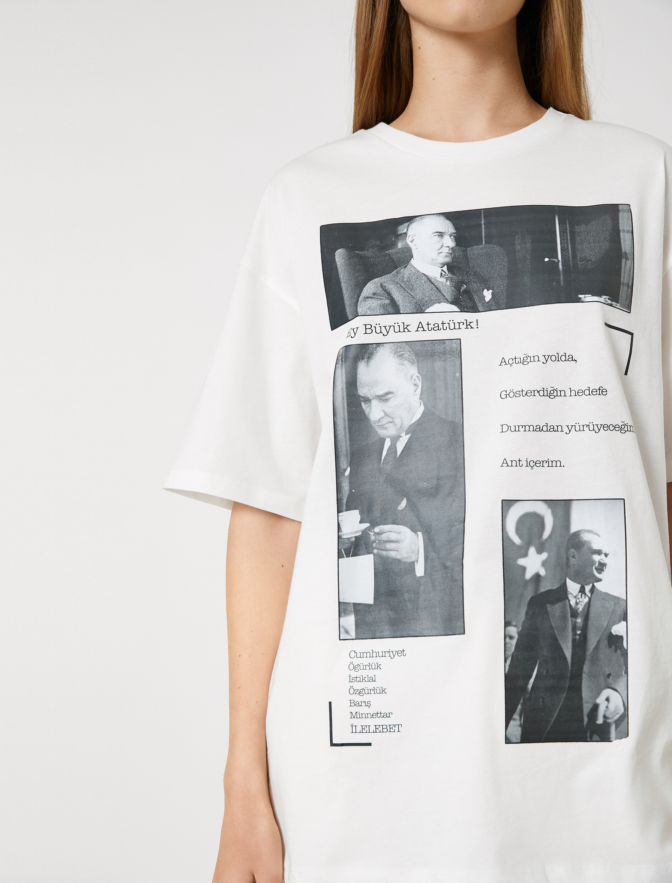   Atatürk Baskılı Tişört Kısa Kollu Bisiklet Yaka Pamuklu 100. Yıl Özel