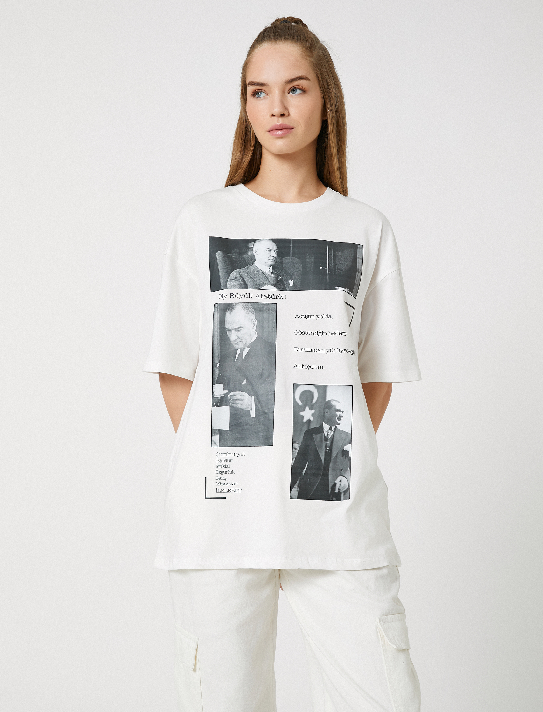   Atatürk Baskılı Tişört Kısa Kollu Bisiklet Yaka Pamuklu 100. Yıl Özel