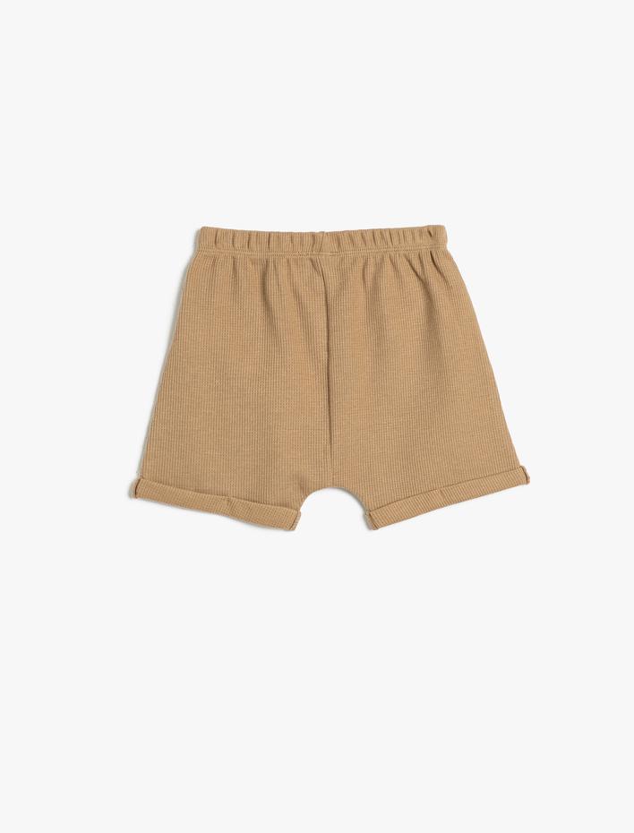 Erkek Bebek Şort Pamuklu Beli Lastikli Düğme Detaylı Dokulu