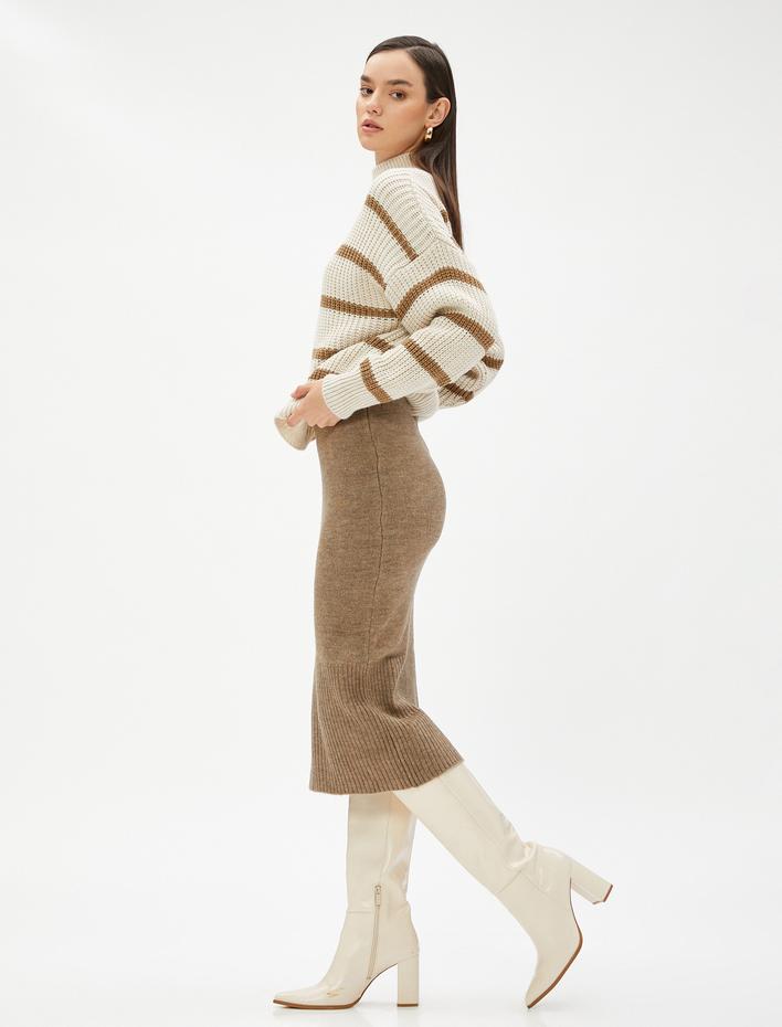  Triko Midi Boy Kalem Etek Dar Kesim