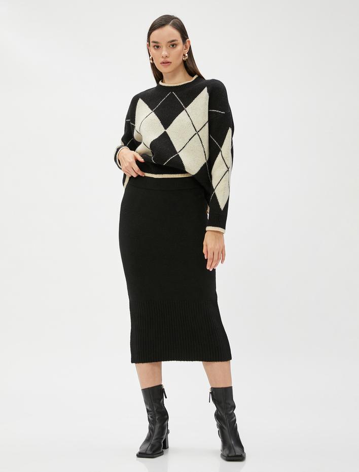  Triko Midi Boy Kalem Etek Dar Kesim