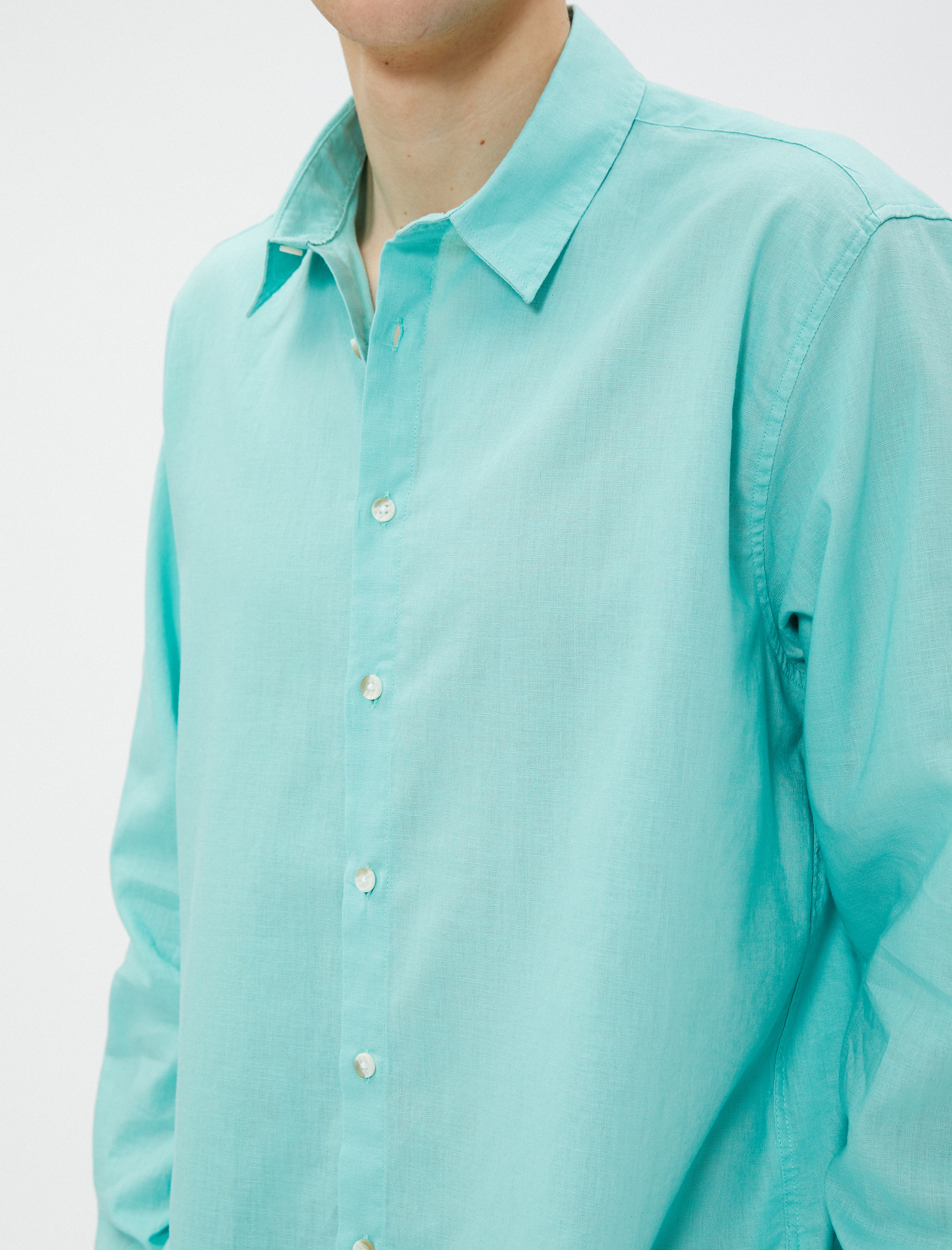   Keten Karışım Gömlek Klasik Yaka Uzun Kollu