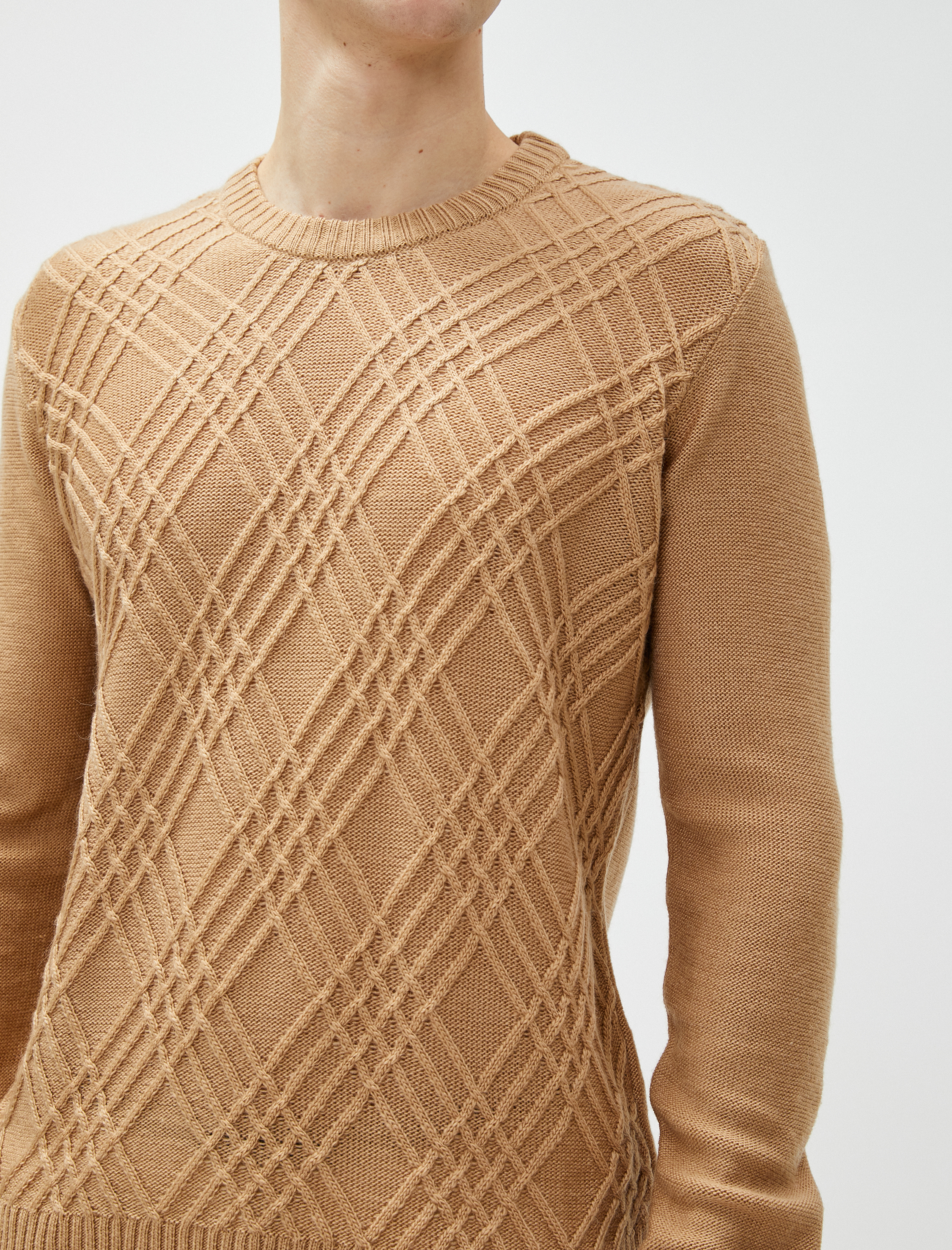   Triko Kazak Baklava Desenli Uzun Kollu Bisiklet Yaka