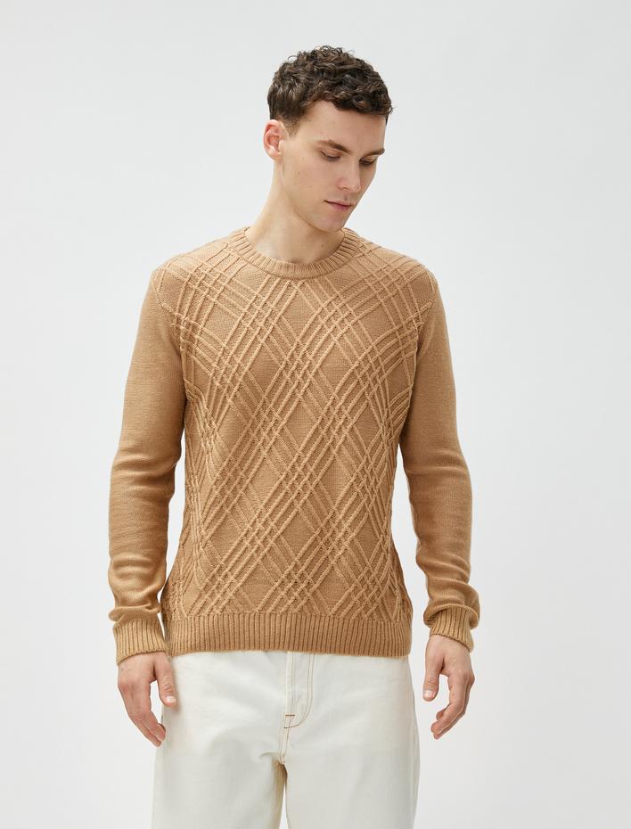  Triko Kazak Baklava Desenli Uzun Kollu Bisiklet Yaka