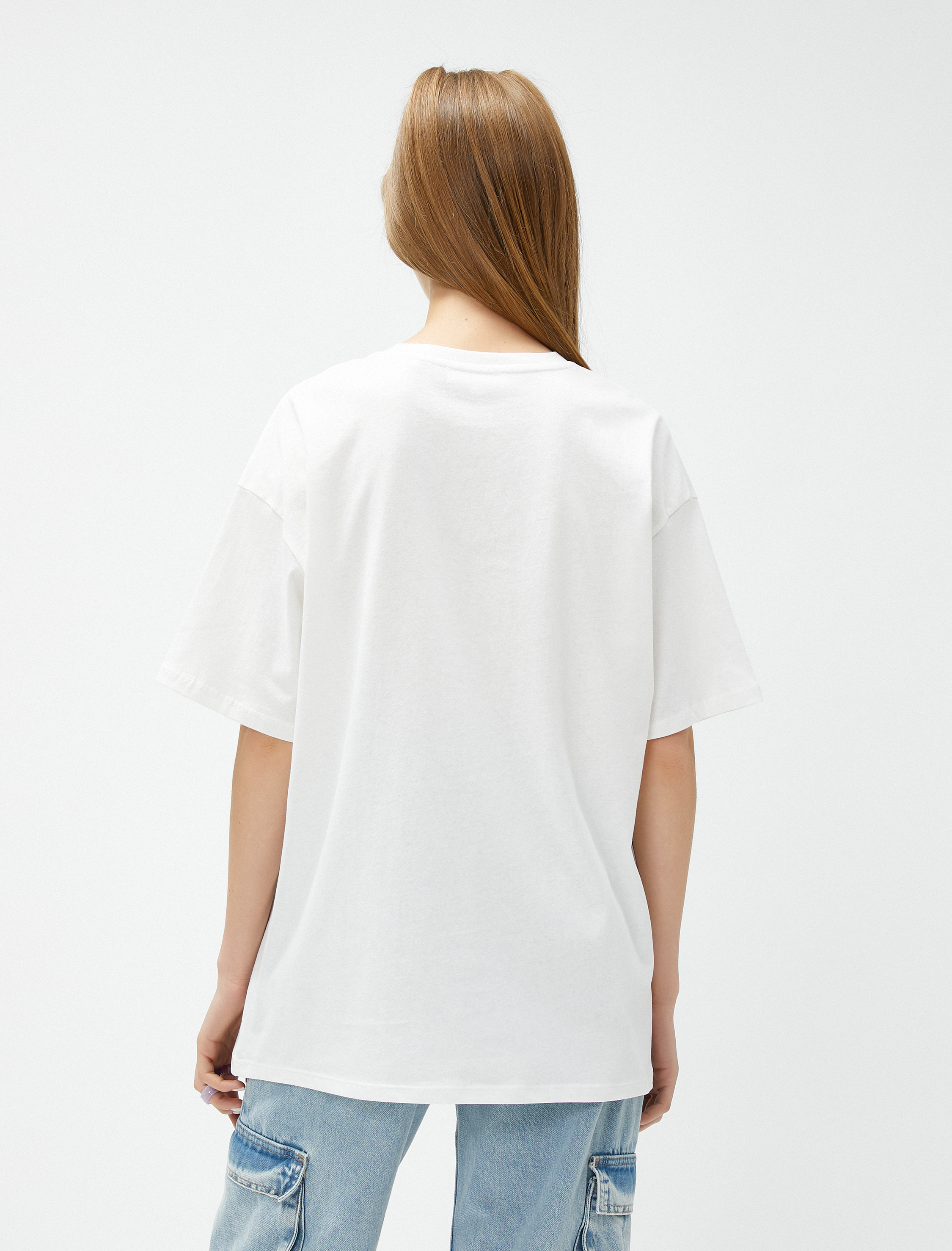   Oversize Tişört Baskılı Kısa Kollu Bisiklet Yaka Pamuklu