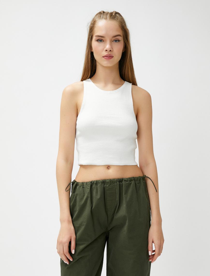   Basic Crop Atlet Halter Yaka Fitilli