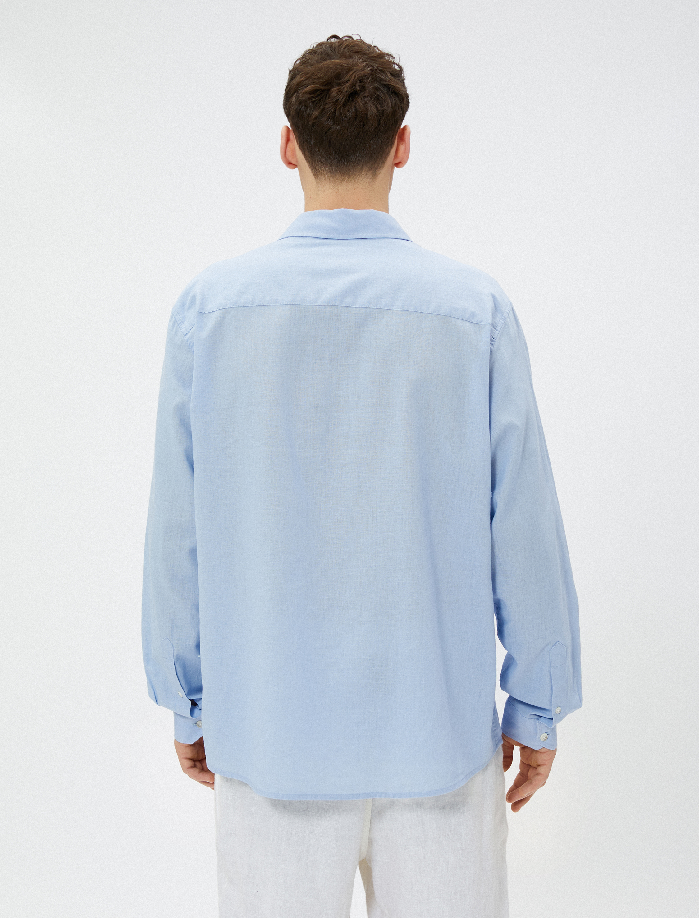   Keten Karışım Gömlek Klasik Yaka Uzun Kollu