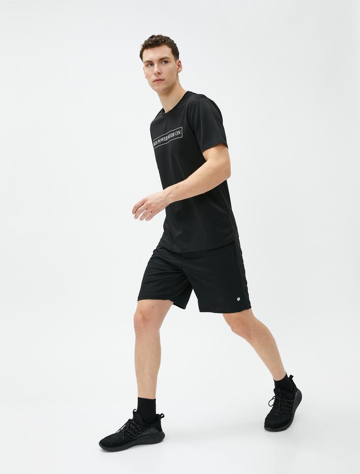  Slogan Baskılı Tişört Bisiklet Yaka Kısa Kollu Pamuklu