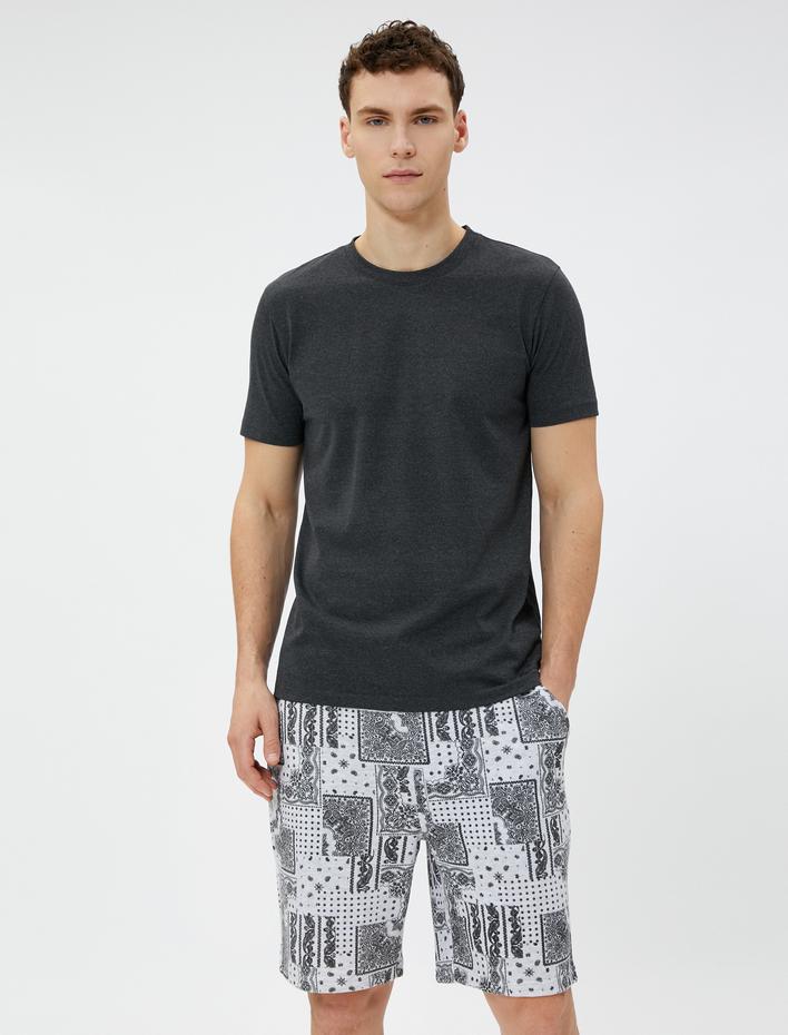  Şort Beli Bağlamalı Cepli Pamuklu Etnik Desenli