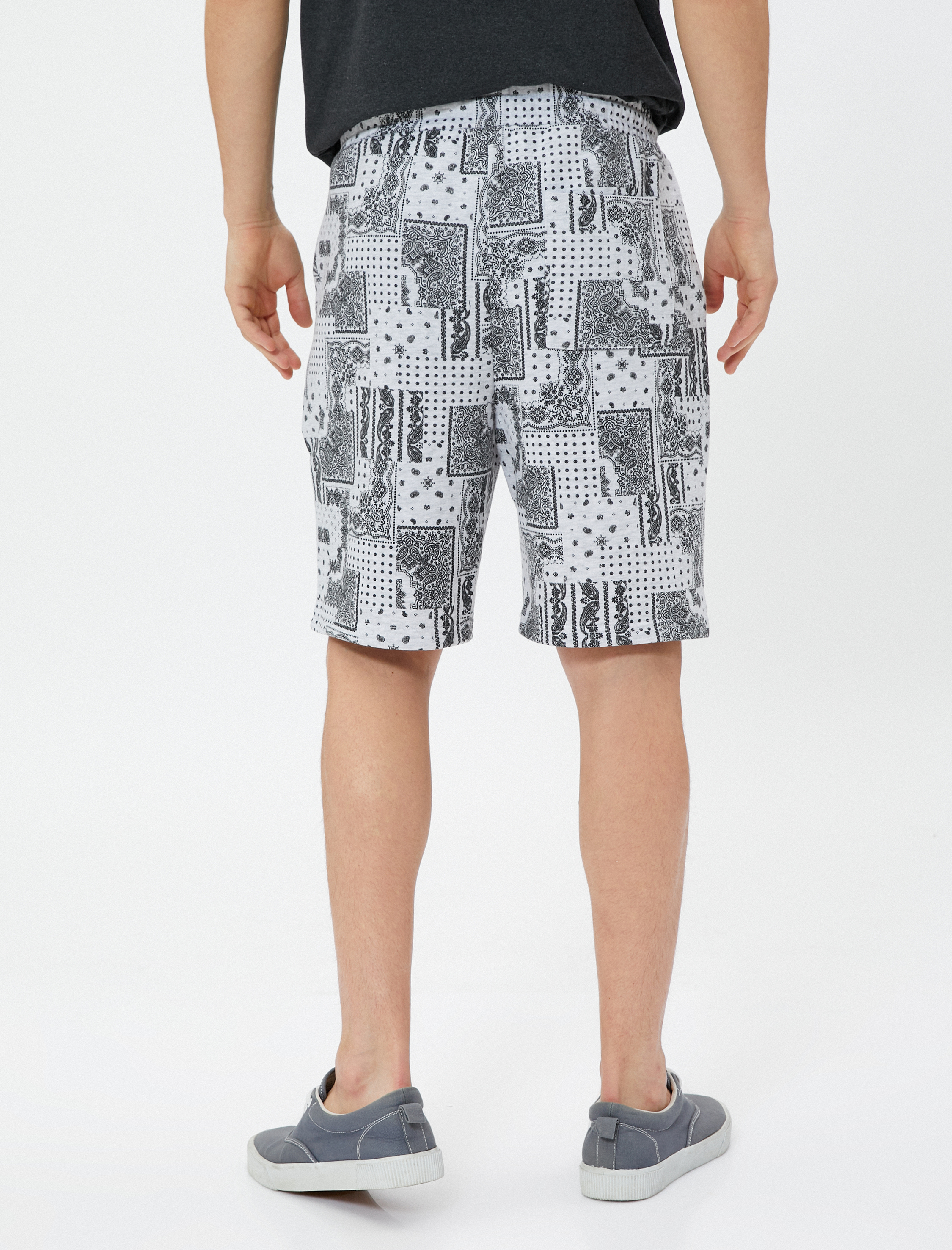   Şort Beli Bağlamalı Cepli Pamuklu Etnik Desenli