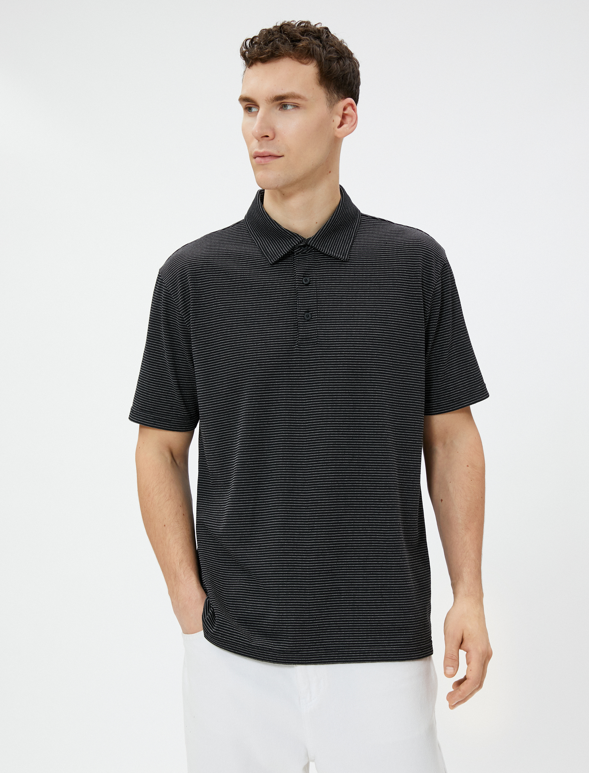 Çizgili Polo Tişört Kısa Kollu Düğmeli