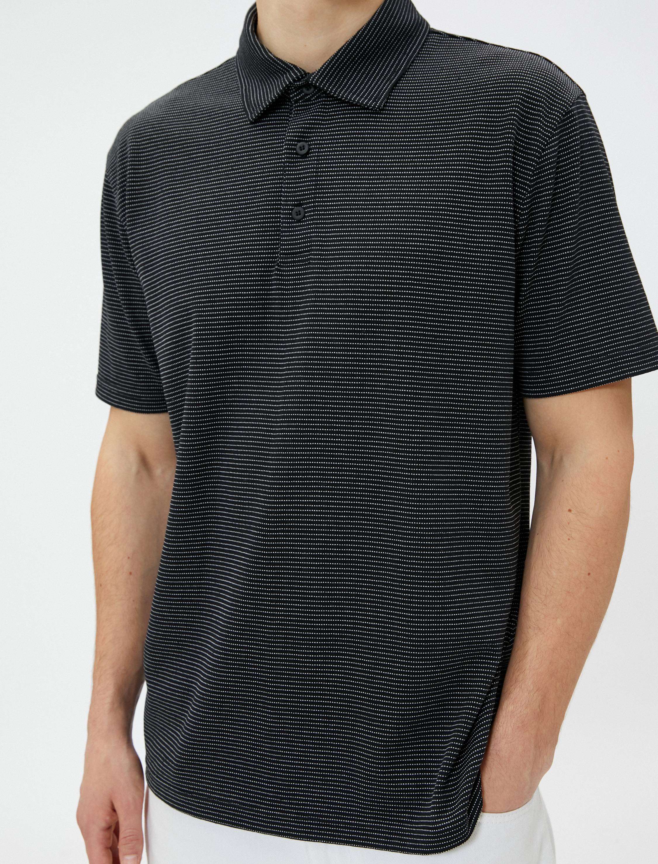 Çizgili Polo Tişört Kısa Kollu Düğmeli